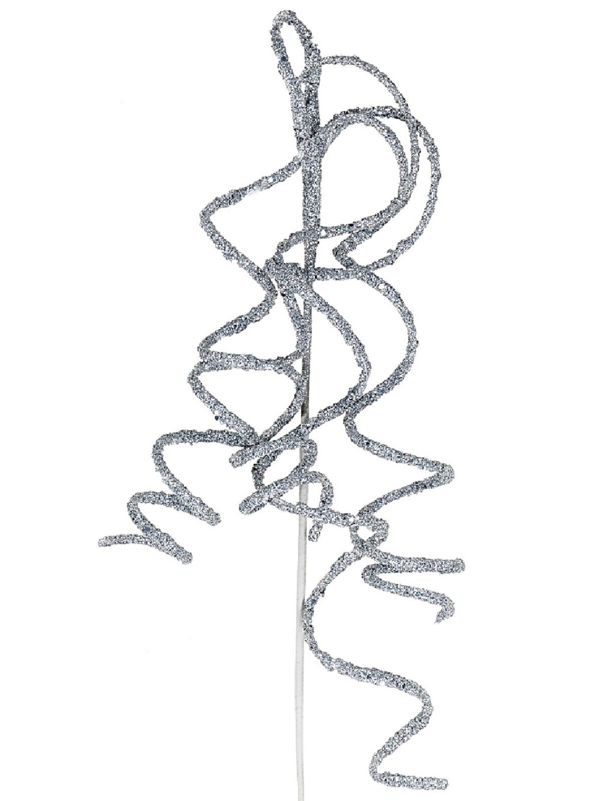 Silver Glitter Curly Weeping Willow Branch Long Christmas Stem | 58cm