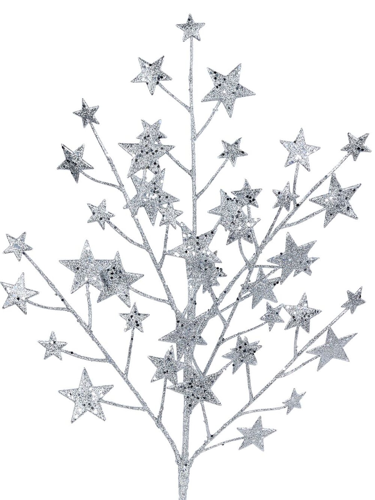 Shiny Silver Glitter & Sequin Stars Spray Long Christmas Stem | 62cm