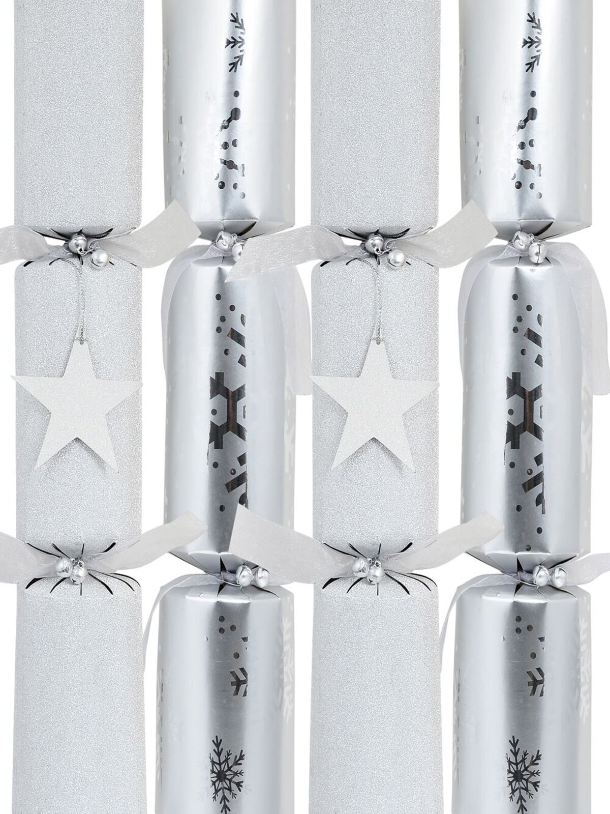 6x 35cm Christmas Jingle Silver Glitter & Snowflake Bon Bons