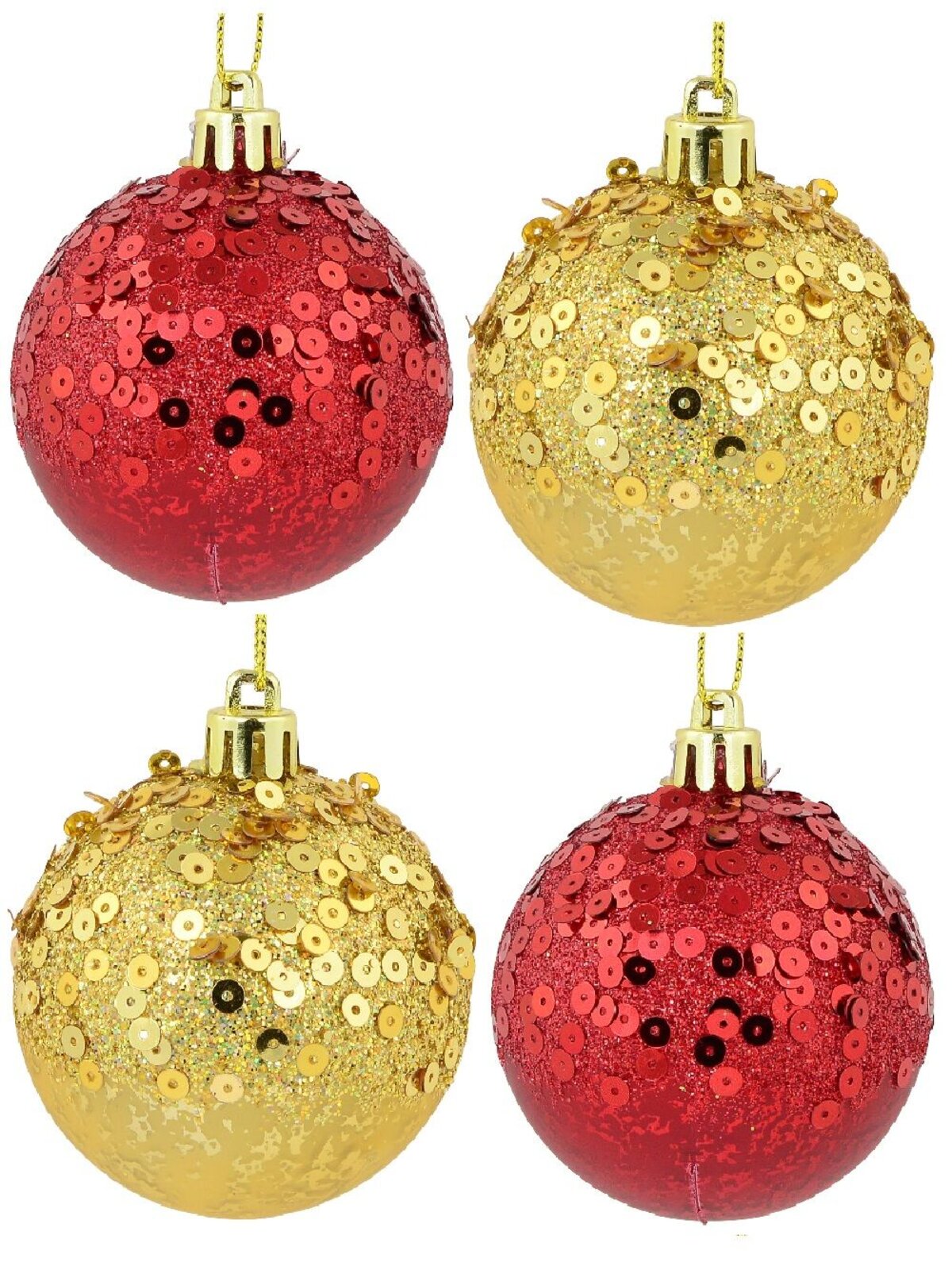 6x 60mm Red & Gold Crackle Effect Christmas Baubles With Sequins