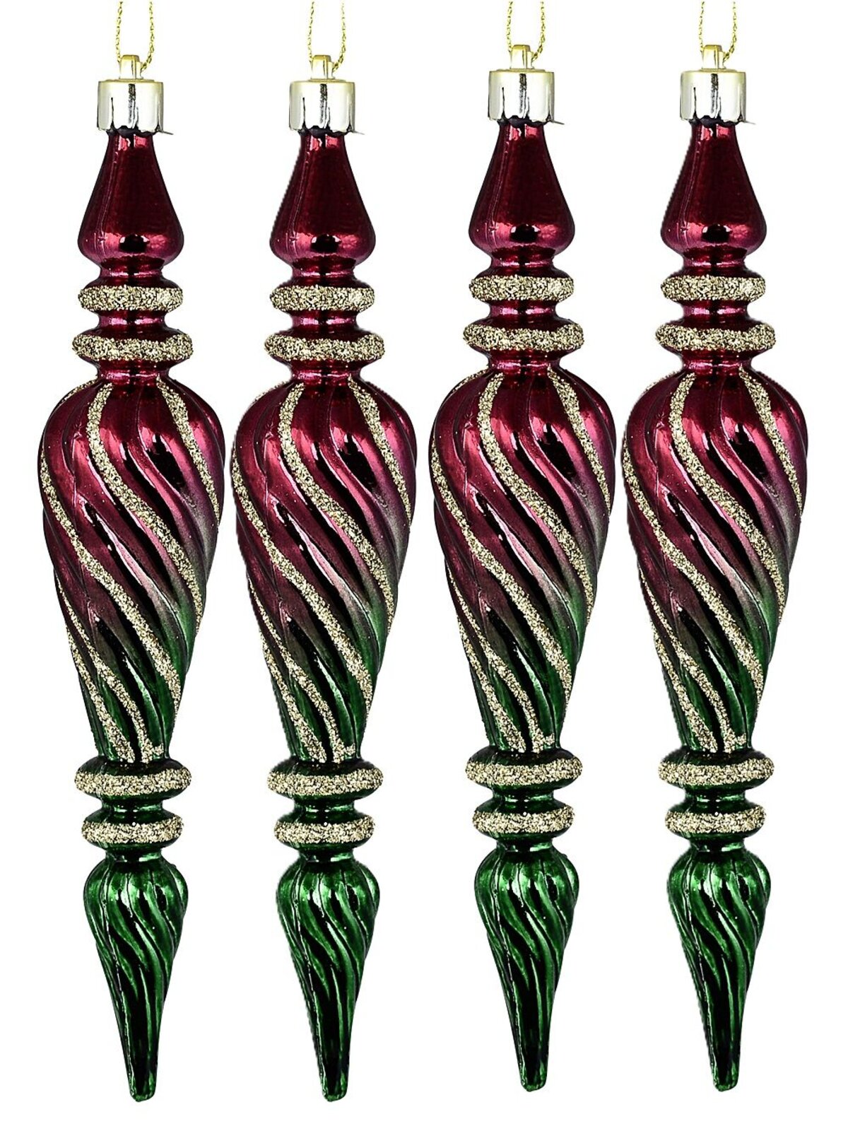 6x Red & Green Lustrous Signature Textured Icicle Finial Drop | 18cm