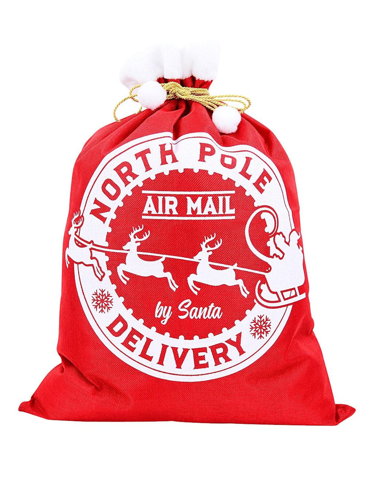 70cm Red Jute Look White North Pole Air Mail Stamp Santa Sack