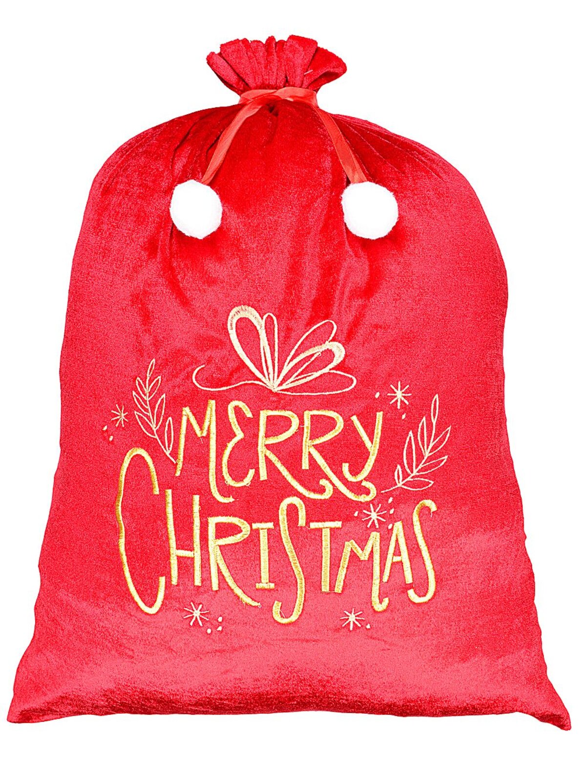 Red Velvet Merry Christmas & Decorations Gold Embroidered Santa Sack | 70cm