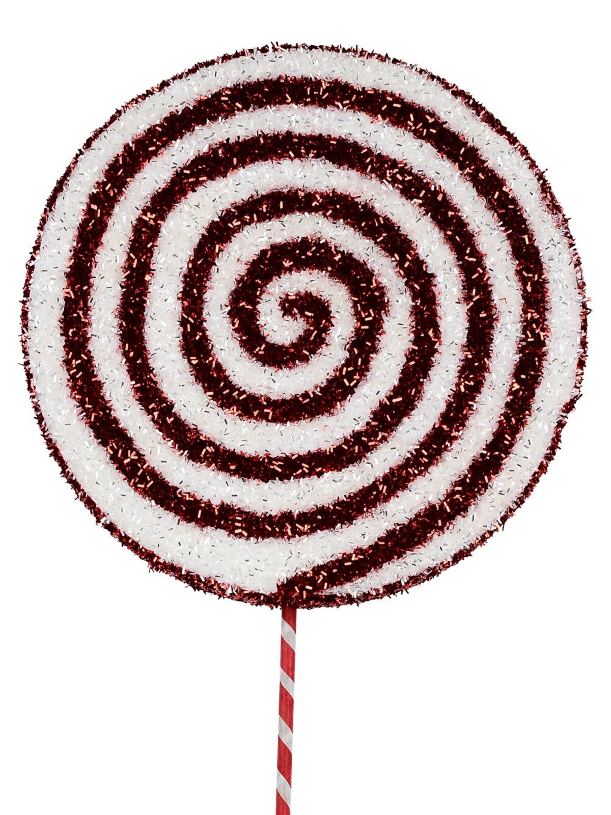 Red & White Spiral Metallic Tinsel Plaque Long Christmas Stem | 71cm
