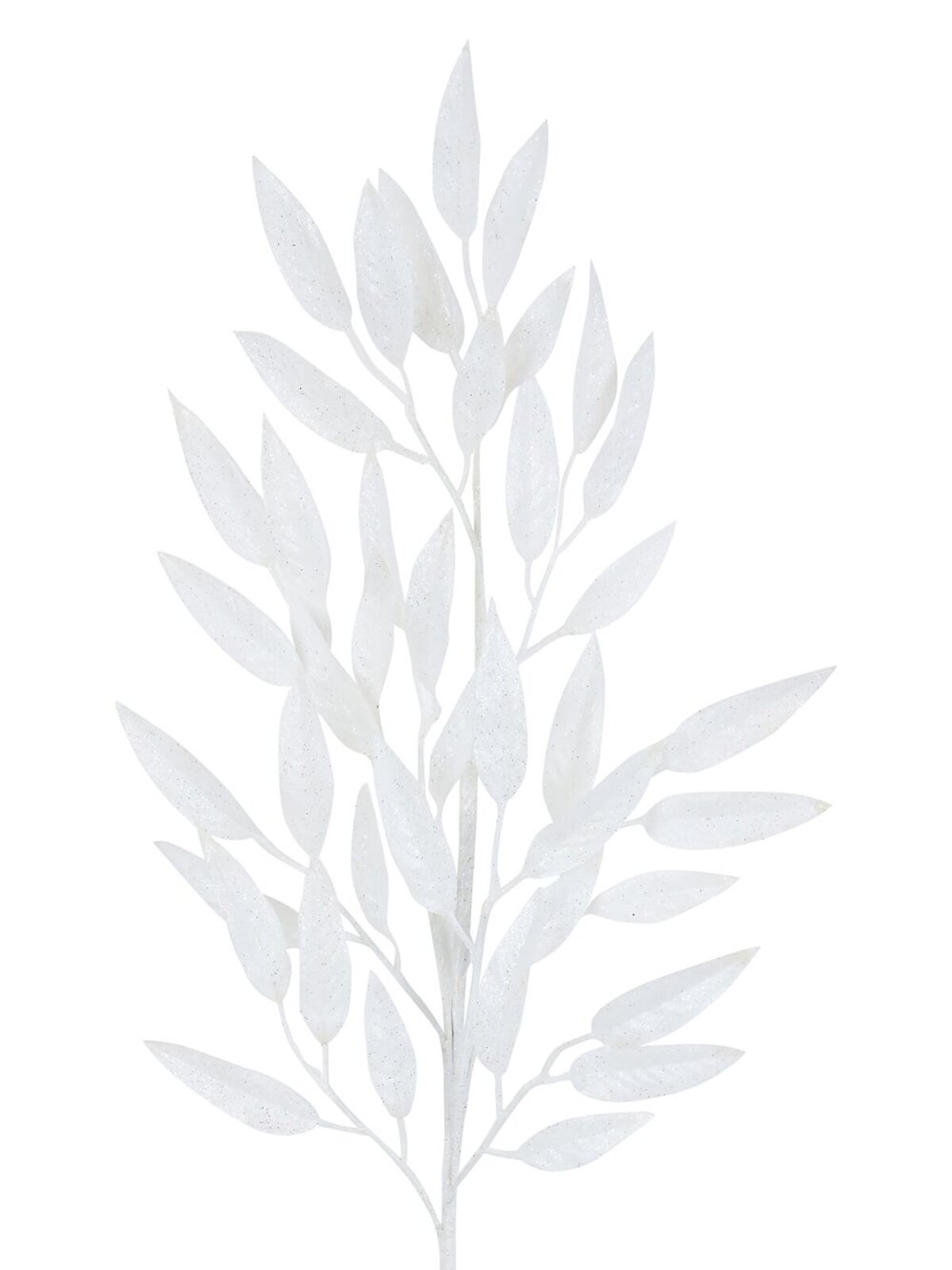 White With Silver Glitter Gum Leaf Look Spray Long Christmas Stem | 76cm
