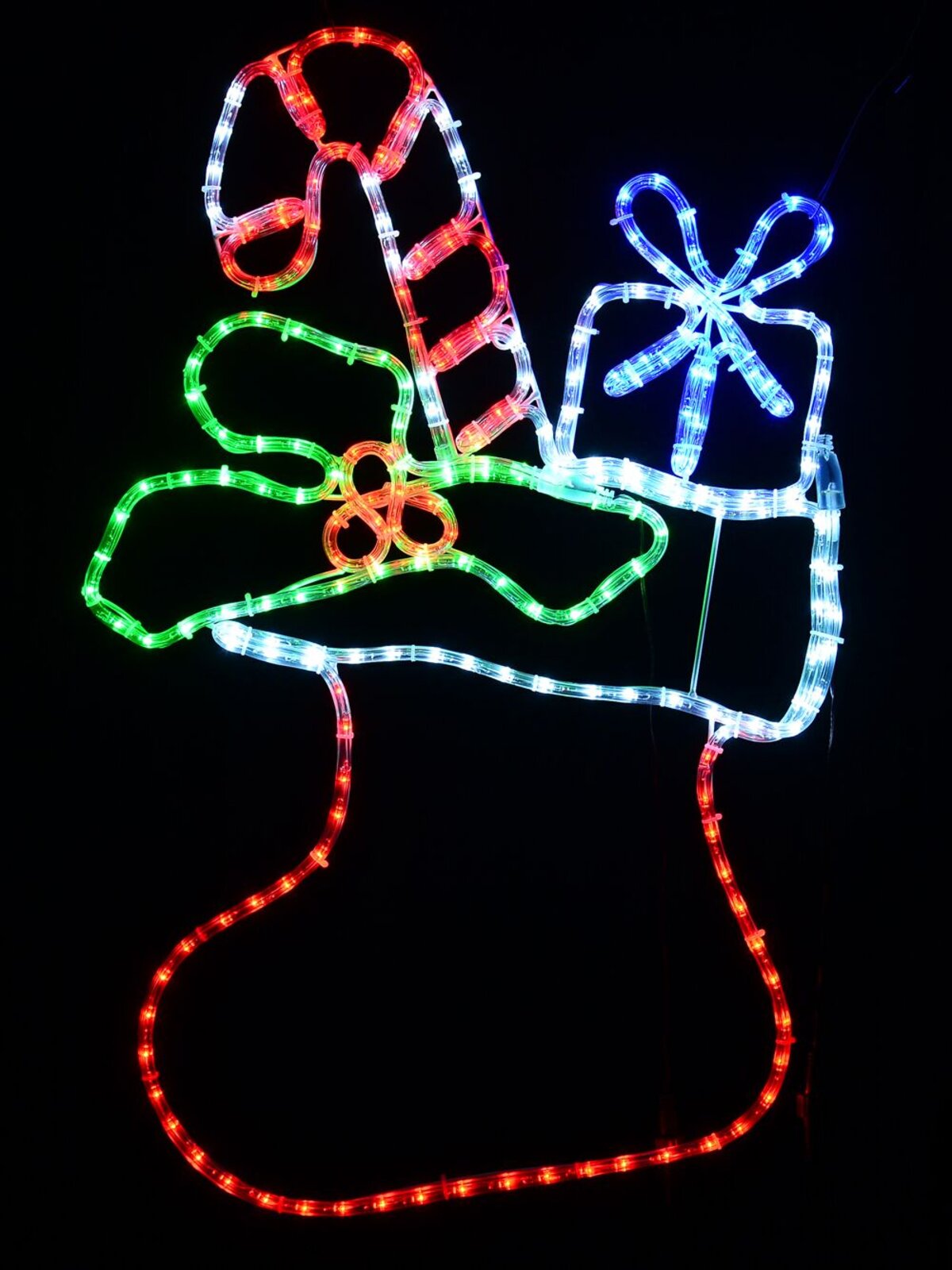 78cm Overfull Christmas Stocking With Multi Colour LED Rope Light Display
