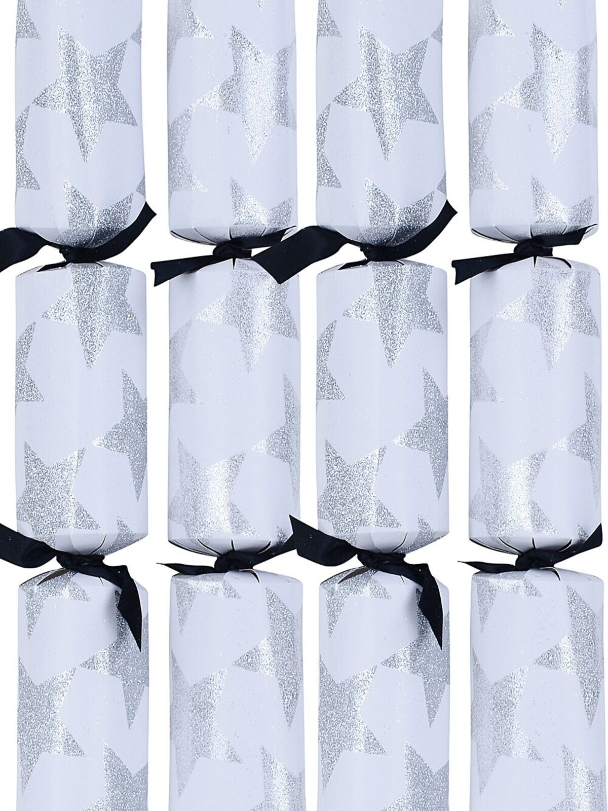 8 x 35cm White With Silver Glitter Stars Large Christmas Cracker Bon Bons