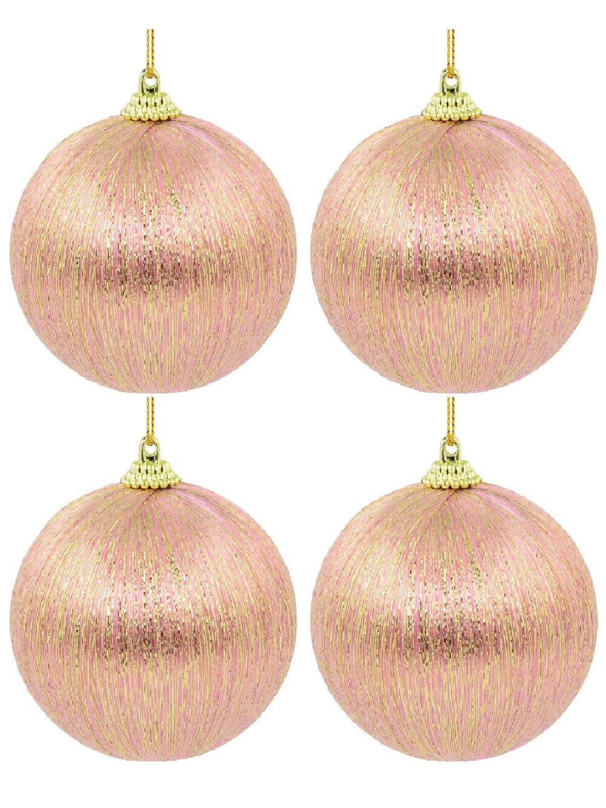8x Opulent Pink & Gold Statement Metallic Thread Baubles | 75mm