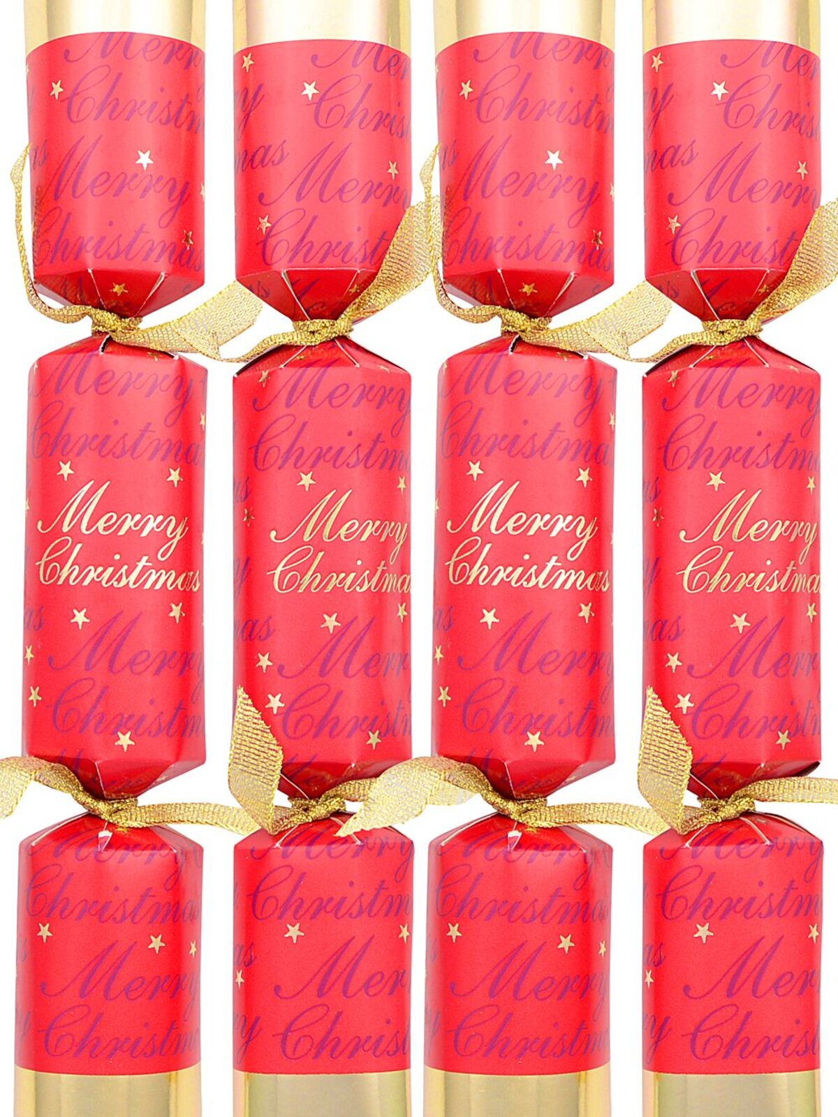 8x Red With Gold Stars & Merry Christmas Bon Bons (Crackers) | 25cm