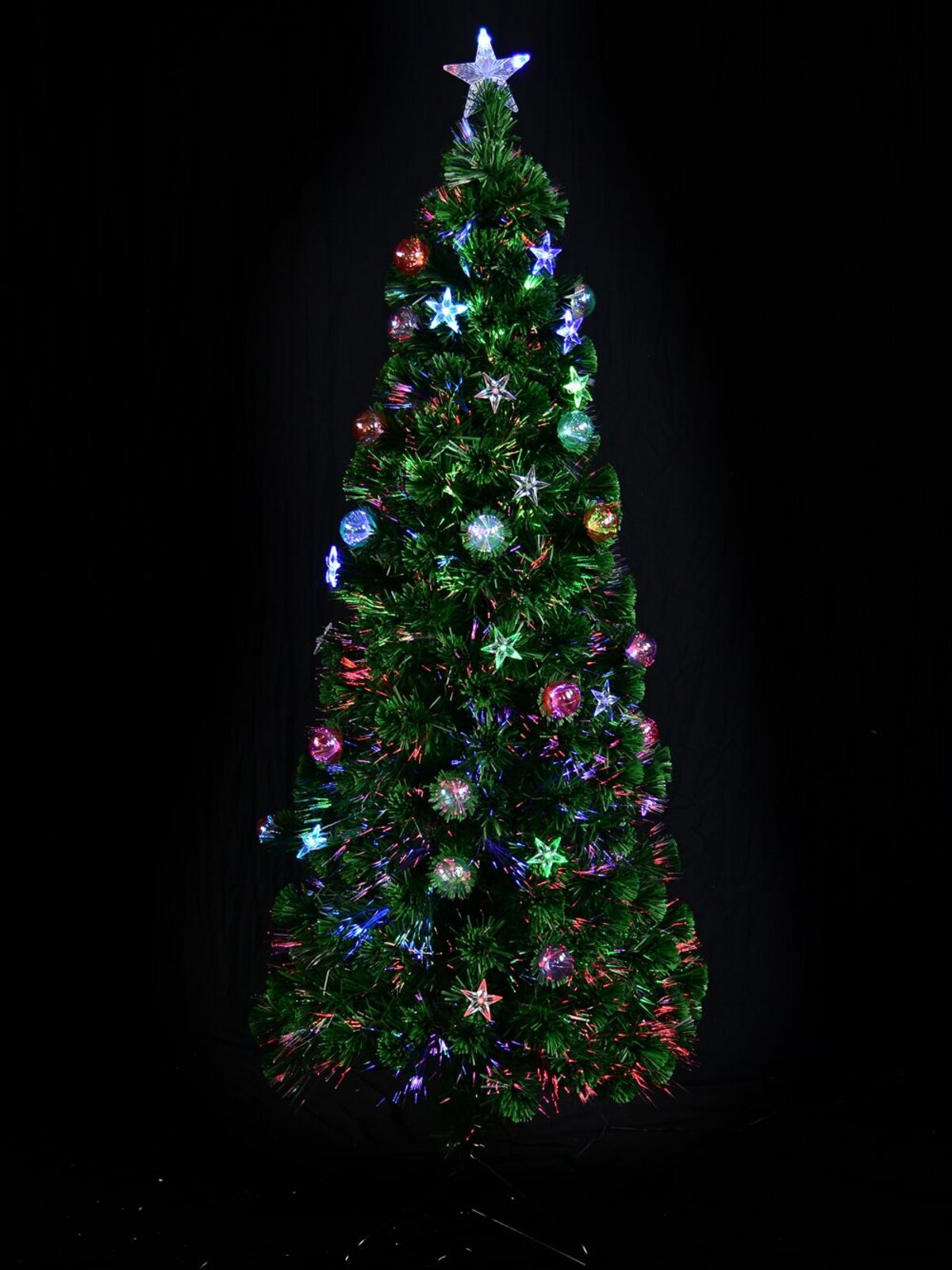 90cm Multi Colour Fibre Optic Christmas Tree With Baubles, LED Stars & 90 Tips