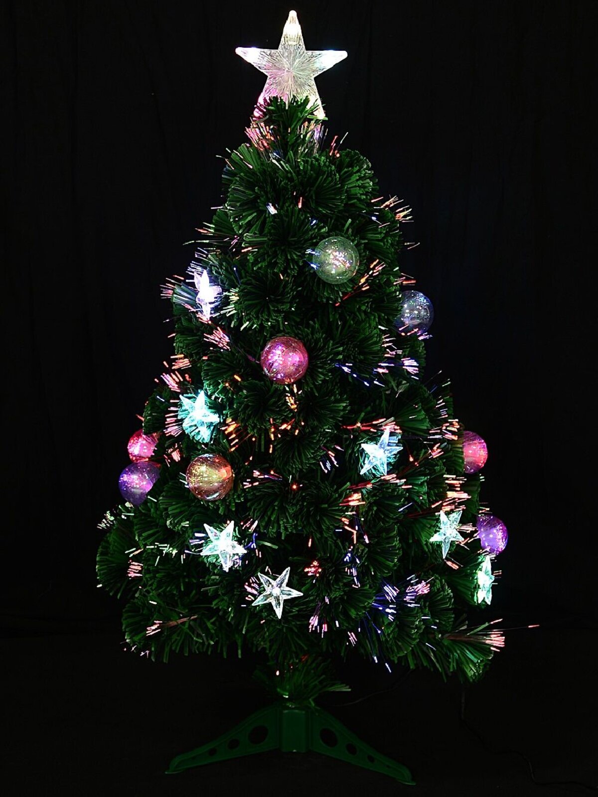 90cm Multi Colour Fibre Optic Christmas Tree with Baubles, Stars & 90 Tips