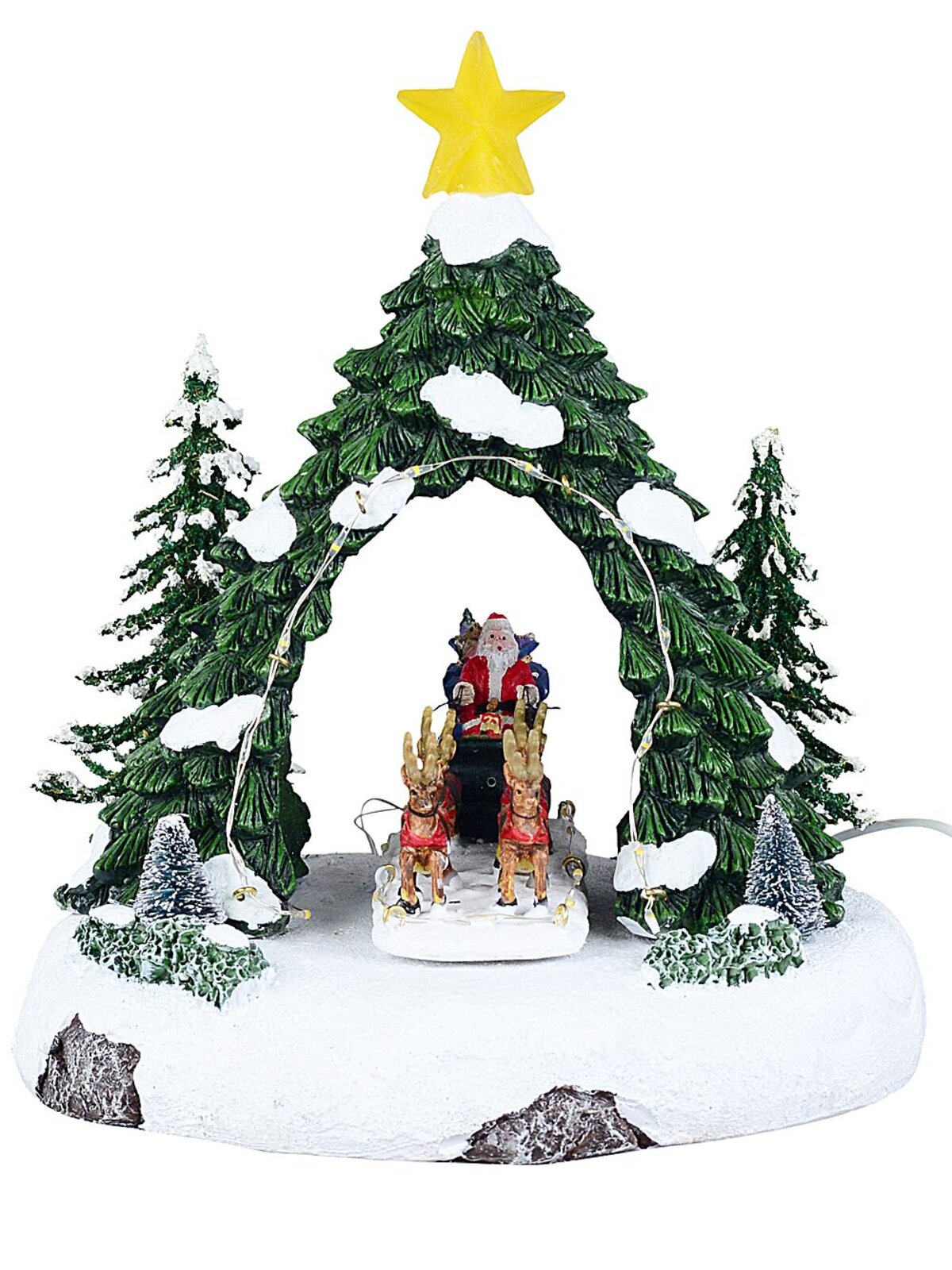 Animated Musical Santa, Sleigh & Reindeer Under LED Arch | 24cm
