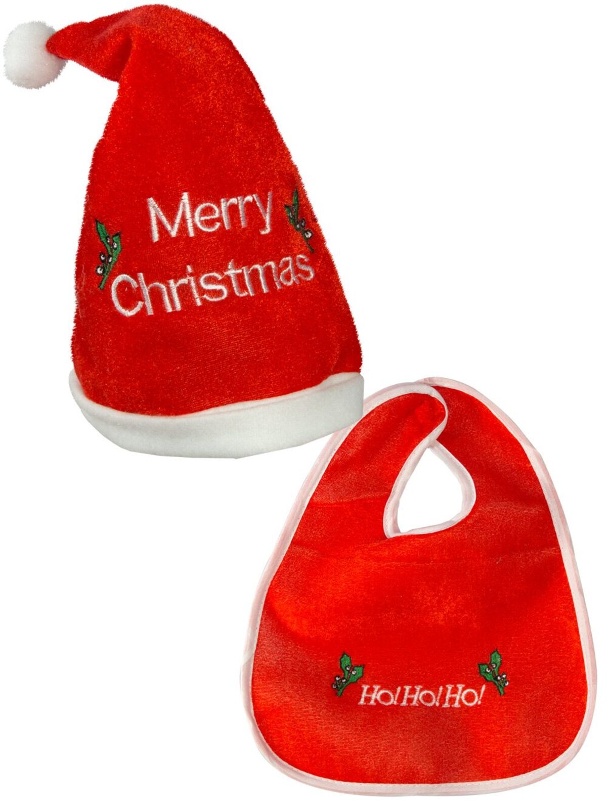 Babies Merry Christmas Santa Hat & Ho Ho Ho Bib - 2 peice set