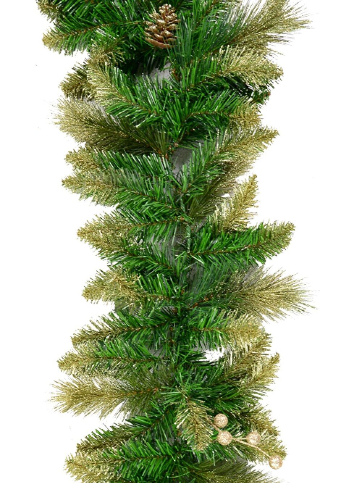 Balsam Pine Garland With 193 Gold Glittered Tips, Pine Cones & Berries - 2.7m