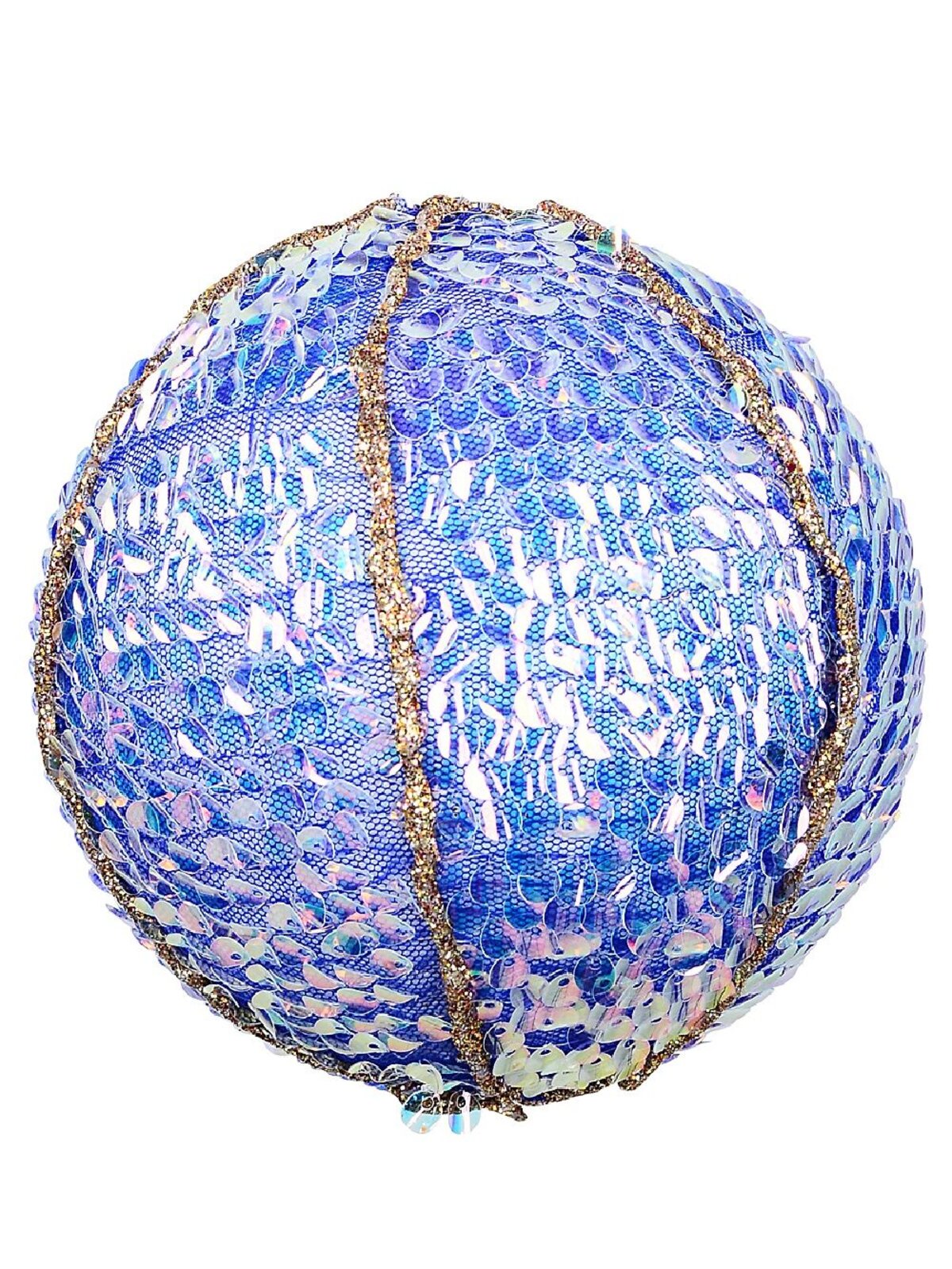 Blue Opulent Signature Mesh Sequin & Gold Line Bauble | 12cm