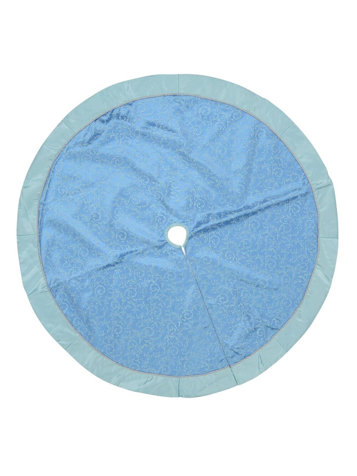 Blue & Silver Filigree Pattern With Border Christmas Tree Skirt - 1.2m