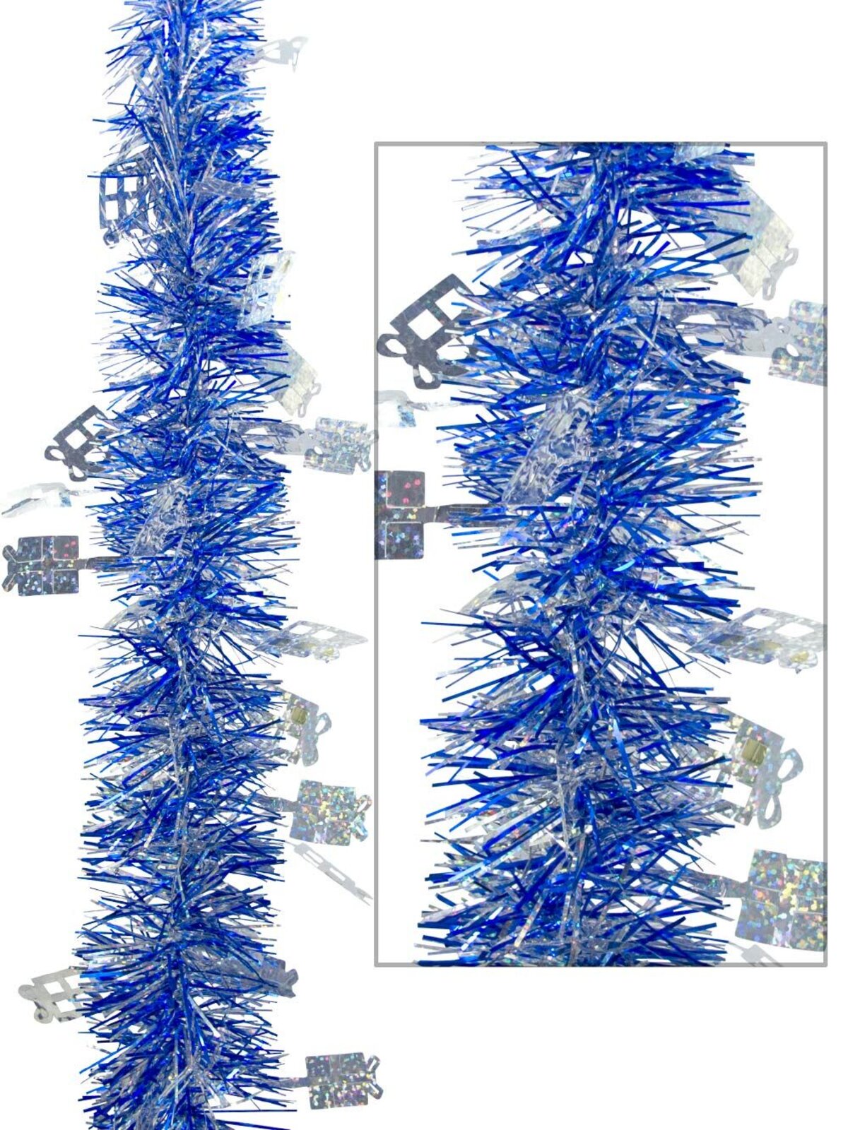 Blue & Silver Fine Needle Tinsel With Gift Boxes - 2m