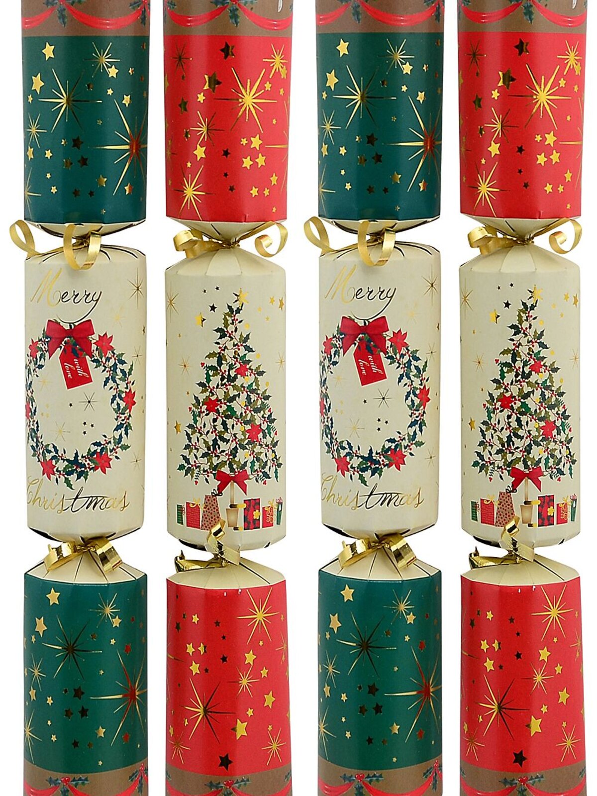 Christmas Tree & Wreath Pattern White Christmas Cracker Bon Bons - 6 x 34cm