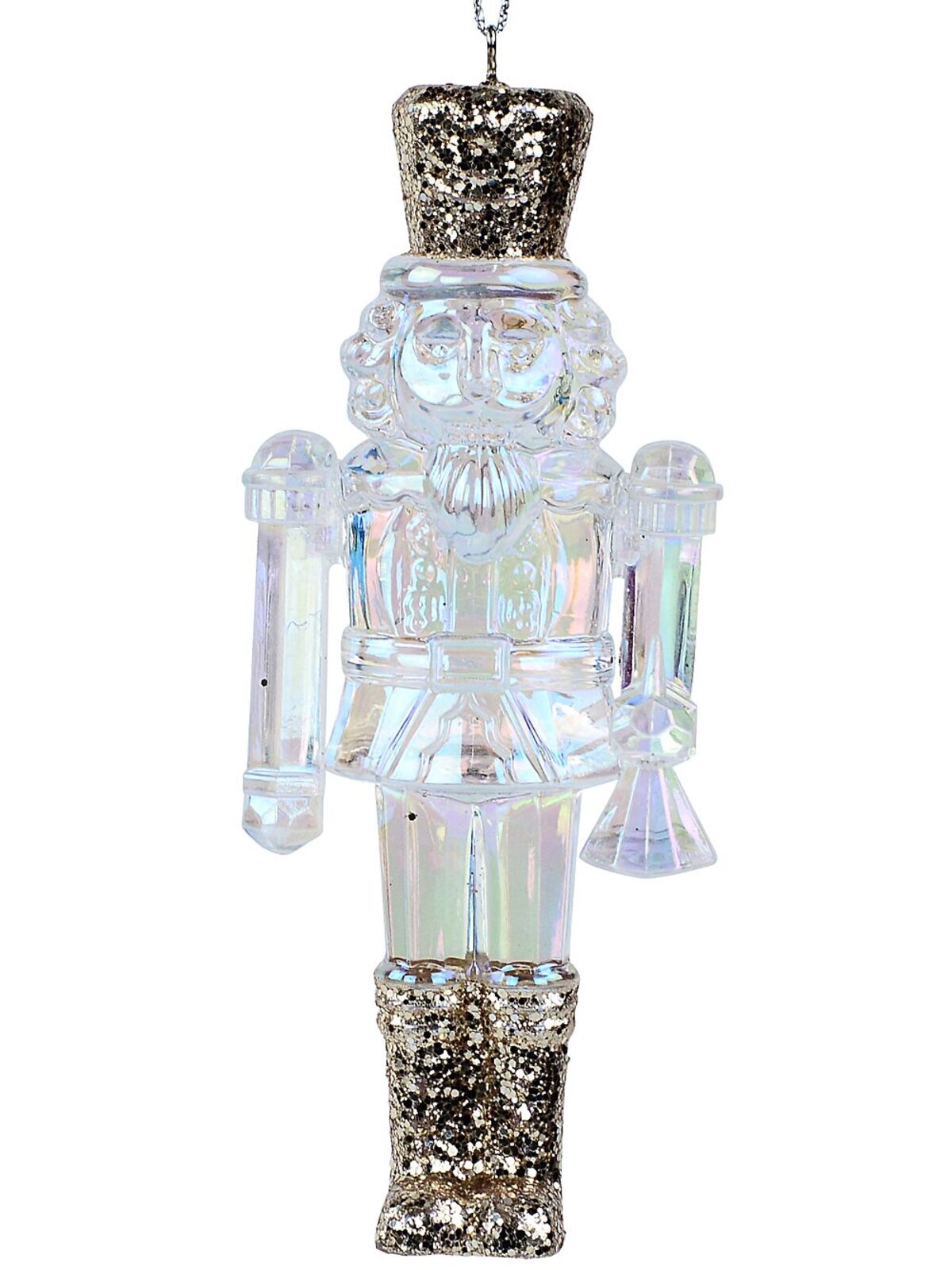 Clear Iridescent Glittered Classic Nutcracker Radiant Essential Ornament | 12cm