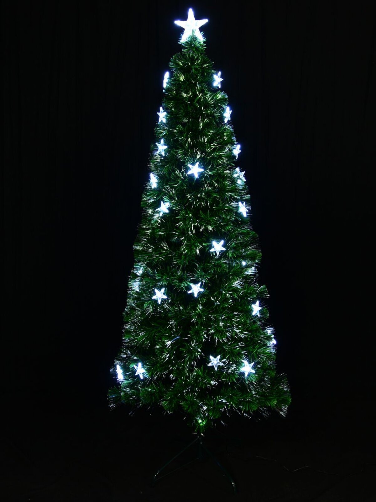 Cool White Fibre Optic Christmas Tree With 230 Tips & Star Decorations - 1.8m