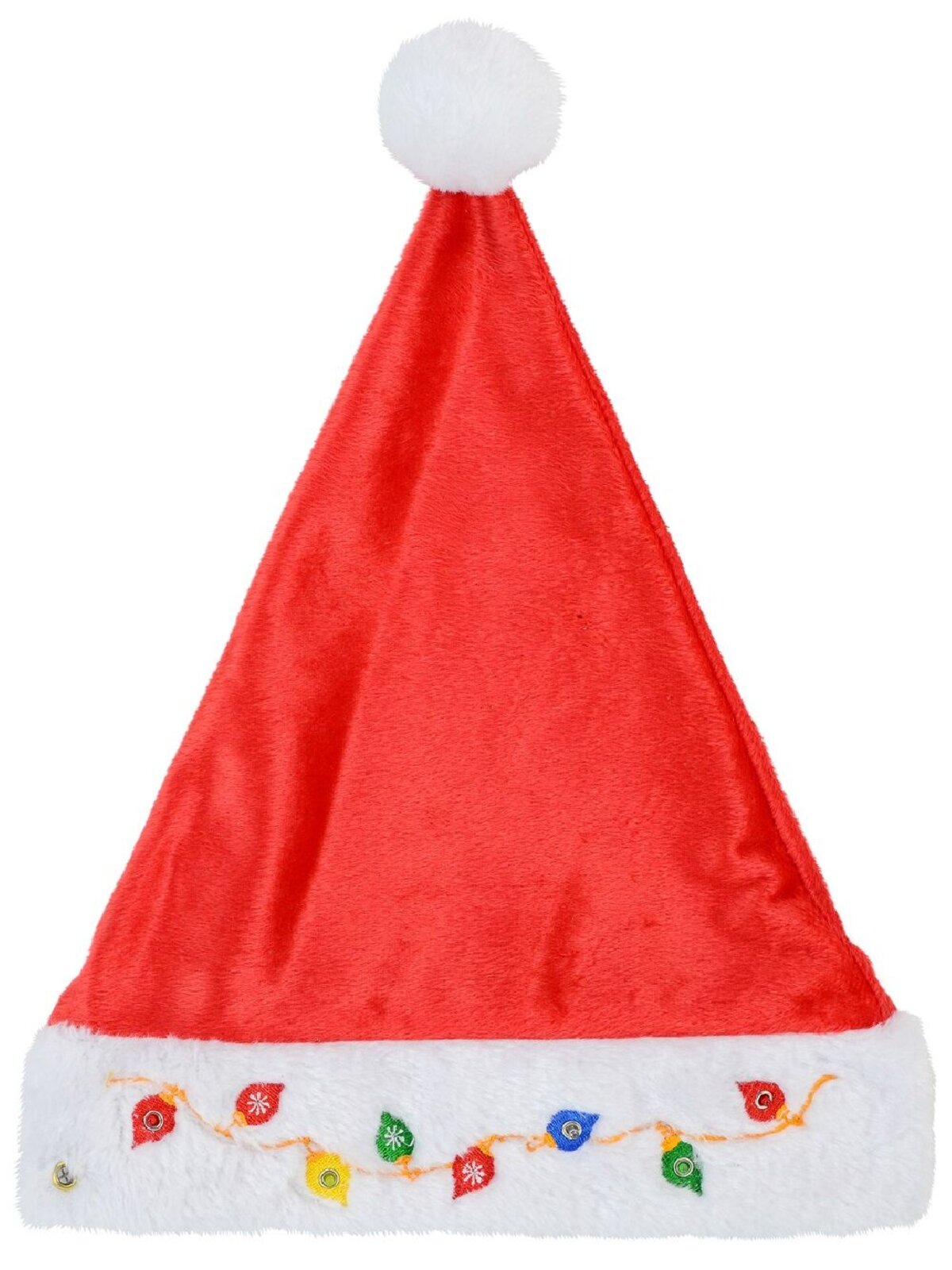 Embroidered Soft Plush Traditional Christmas Santa Hat - One Size Fits Most
