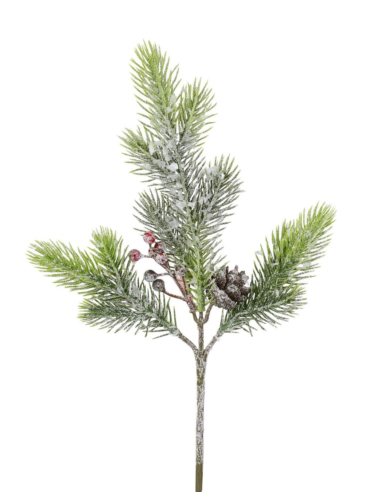 Frosted Pine Branch with Red Berries & Pine Cone - 30cm