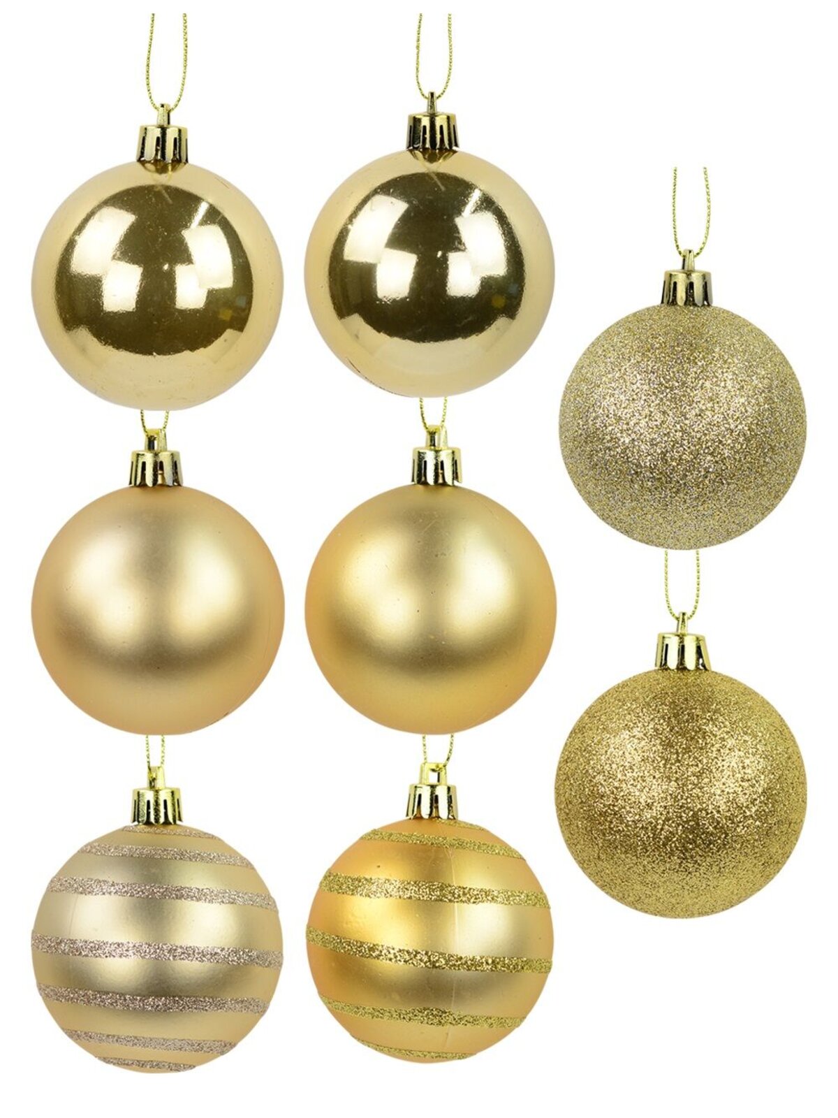 Gloss, Matte, Pearl, Glitter & Striped Gold & Champagne Baubles - 64 x 60mm