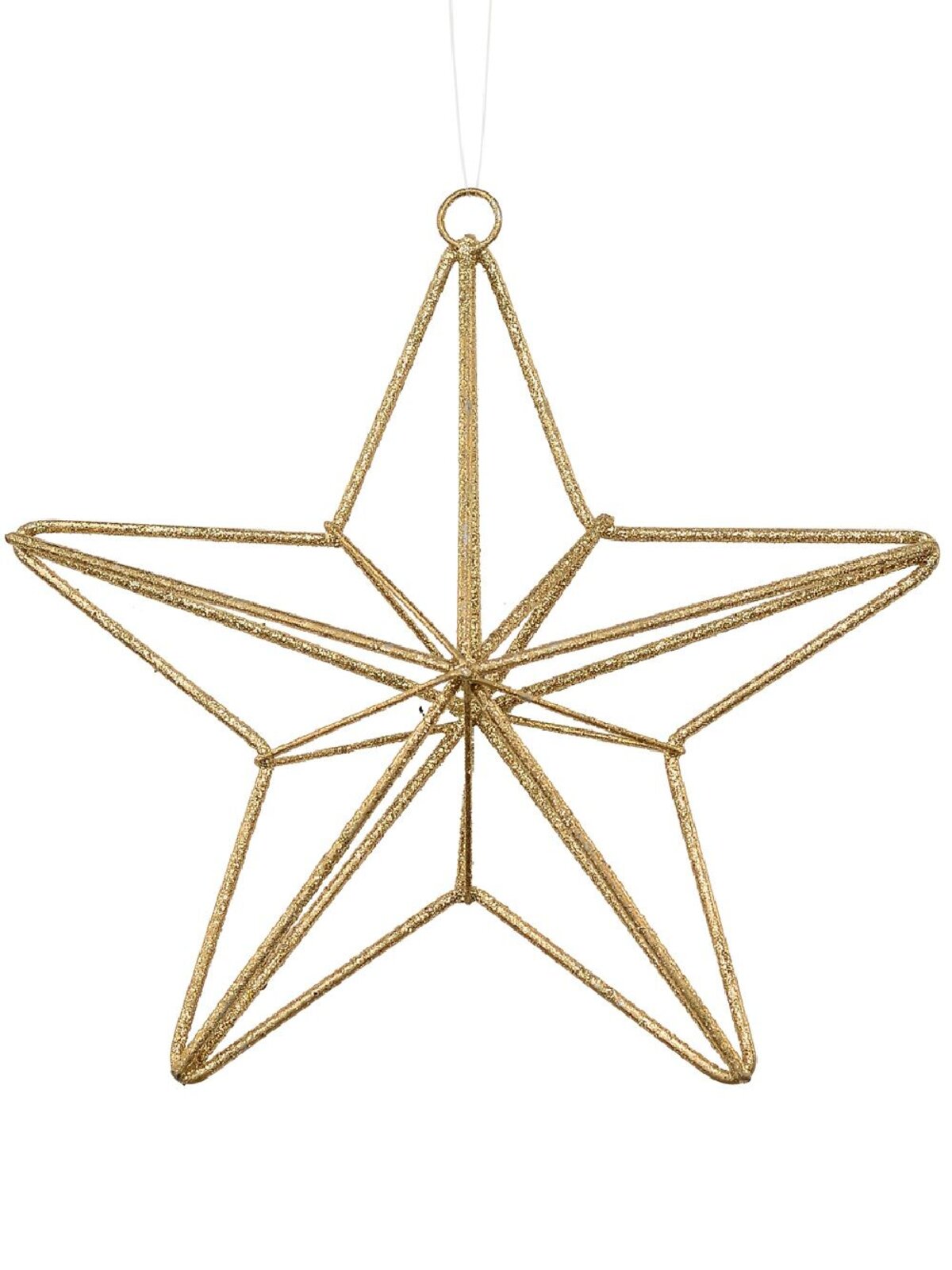 Gold Glittered Twine Wrapped Look 3D Star Hanging Decoration - 18cm
