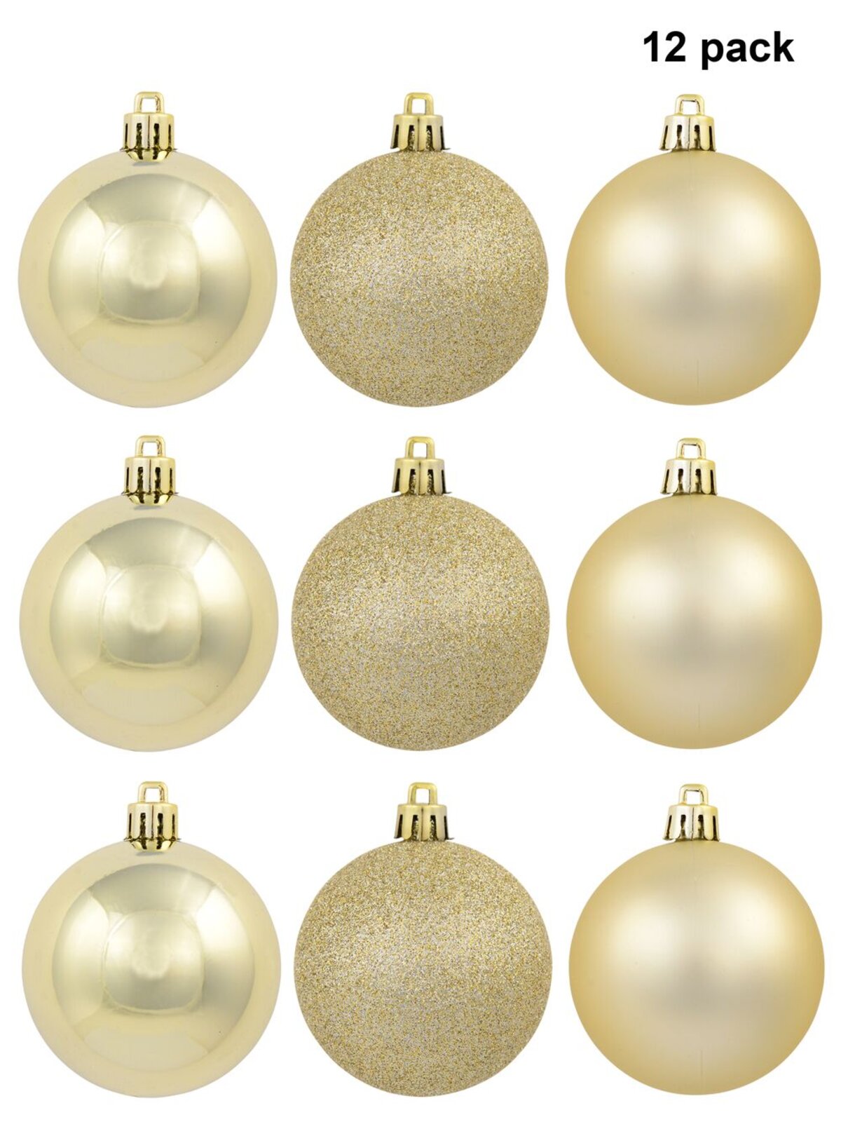 Gold Matte, Metallic & Glitter Baubles - 12 x 60mm