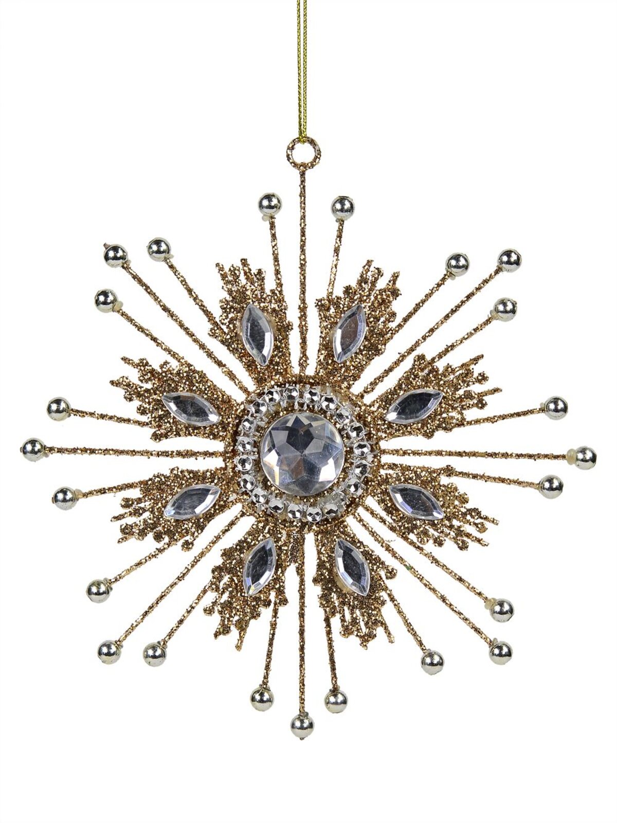 Gold Metal Jewellery Look Snowflake Christmas Tree Hanging Decoration - 14cm