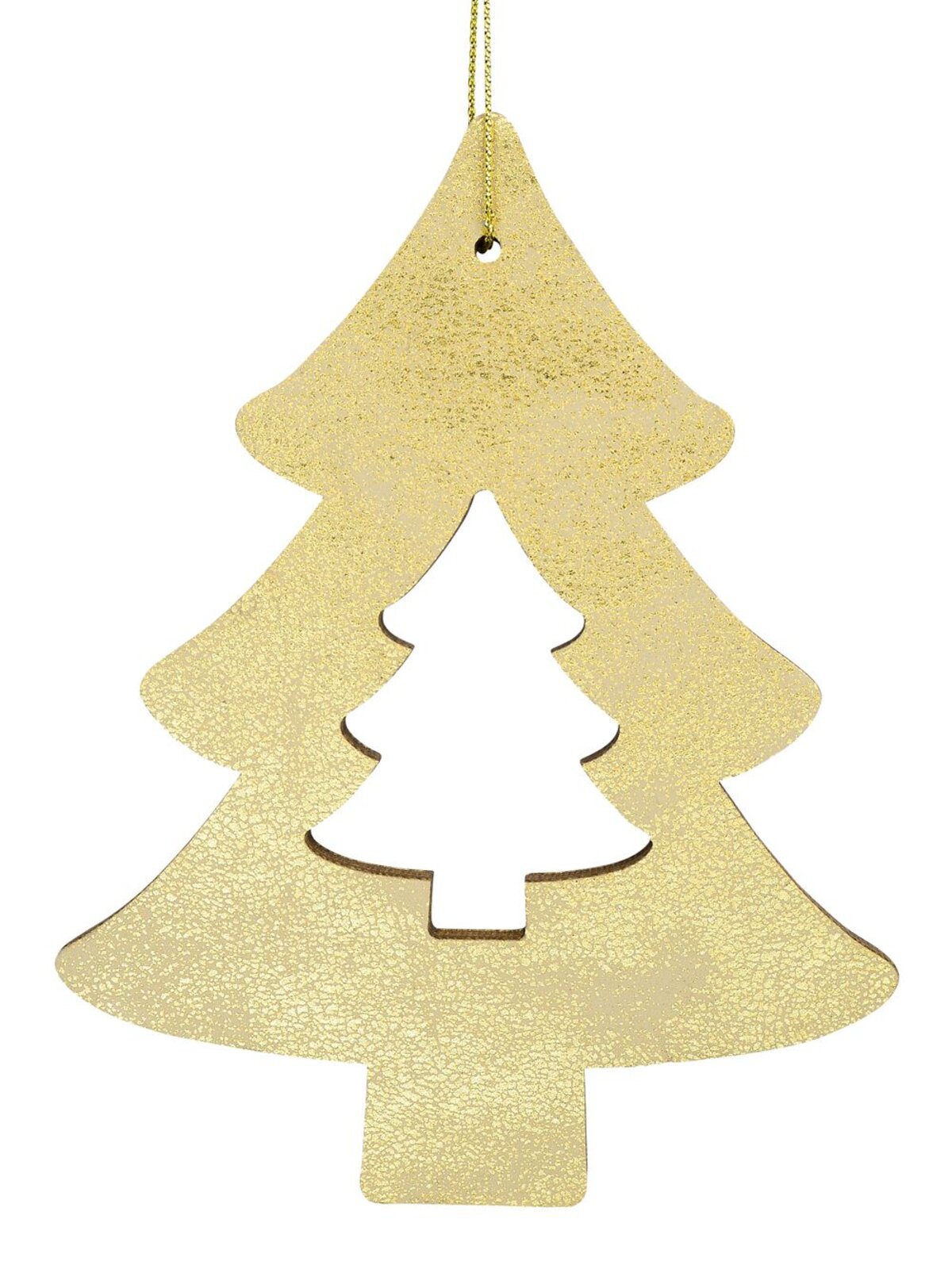 Gold Natural Wood 2D Christmas Tree Hanging Decoration - 12cm