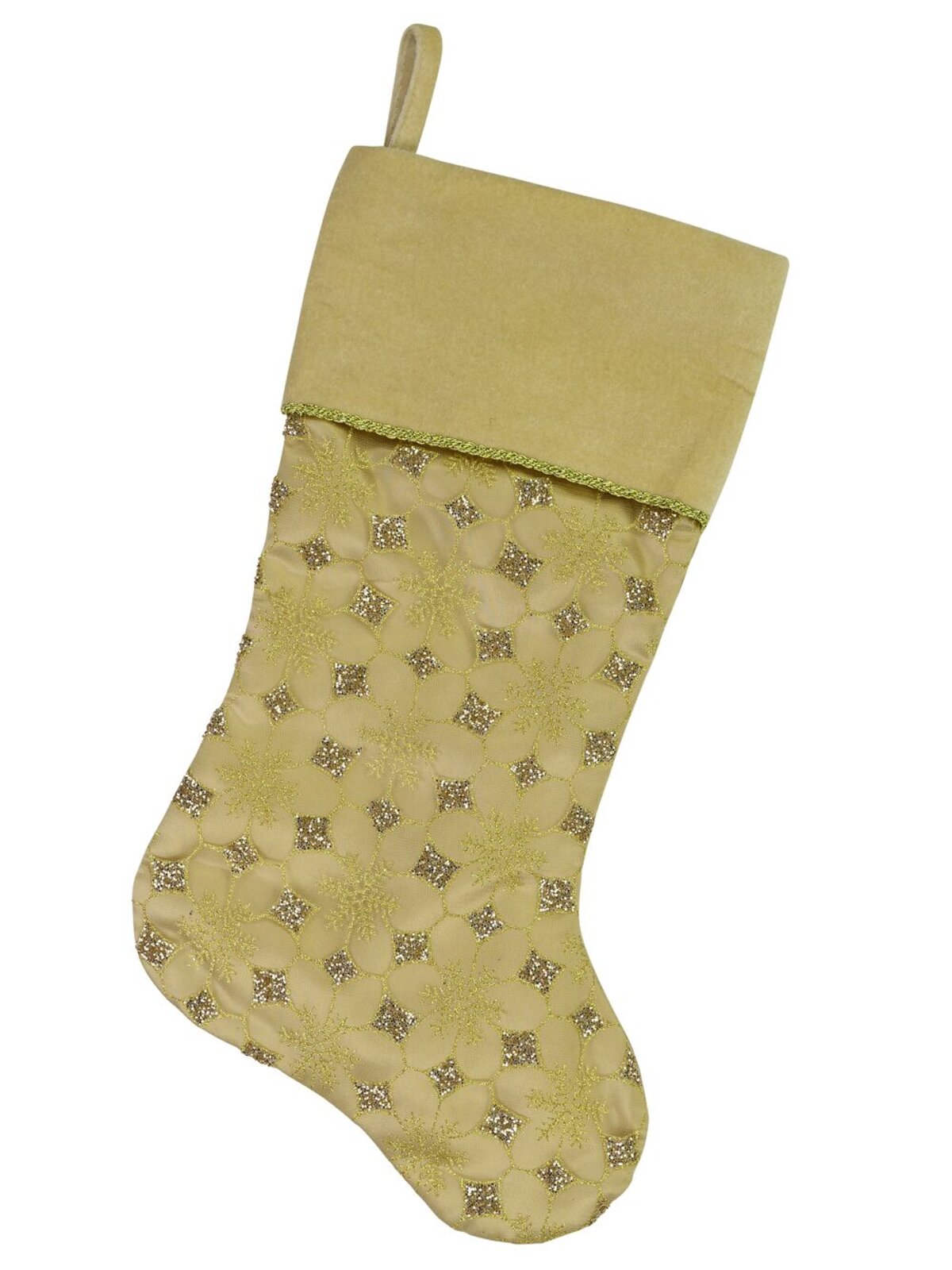 Gold Organza Stocking With Glitter Star & Snowflake Design - 46cm