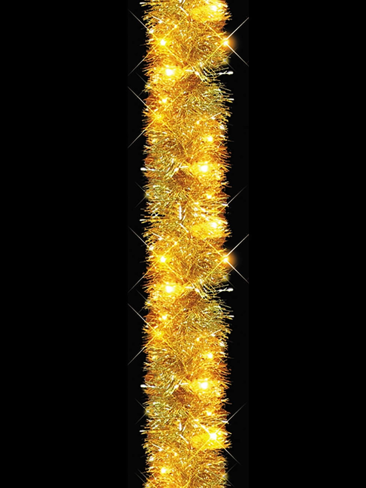 Gold Tinsel Garland With 80 Yellow Twinkle Lights - 2.7m
