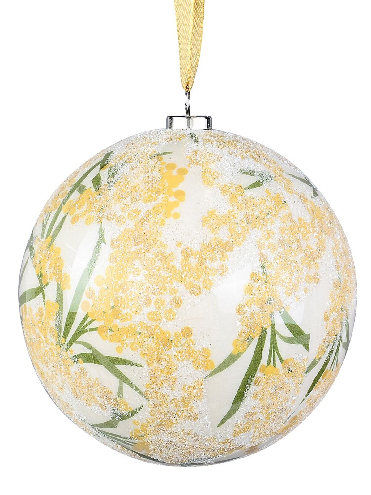 Golden Wattle Authentic Natural Signature Silver Glitter Ball Bauble | 10cm