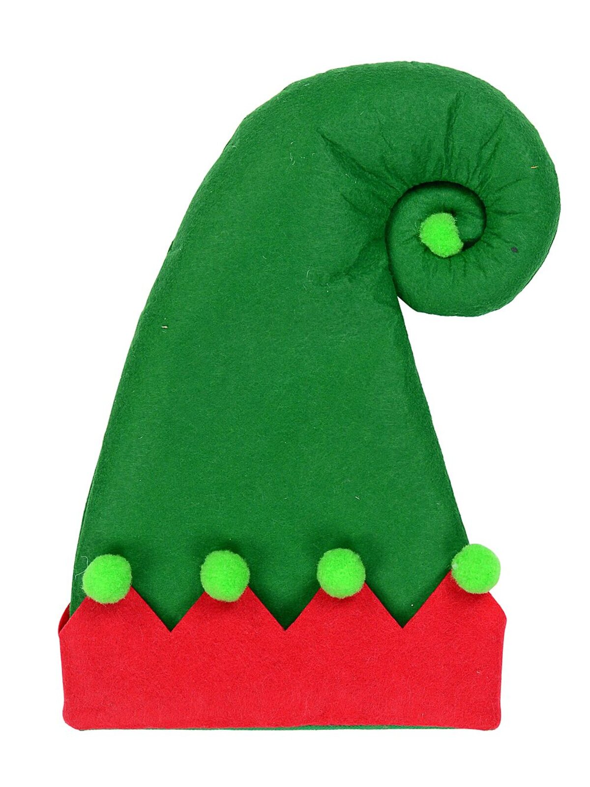 Green Curl Top Felt Traditional Christmas Elf Hat - One Size Fits Most
