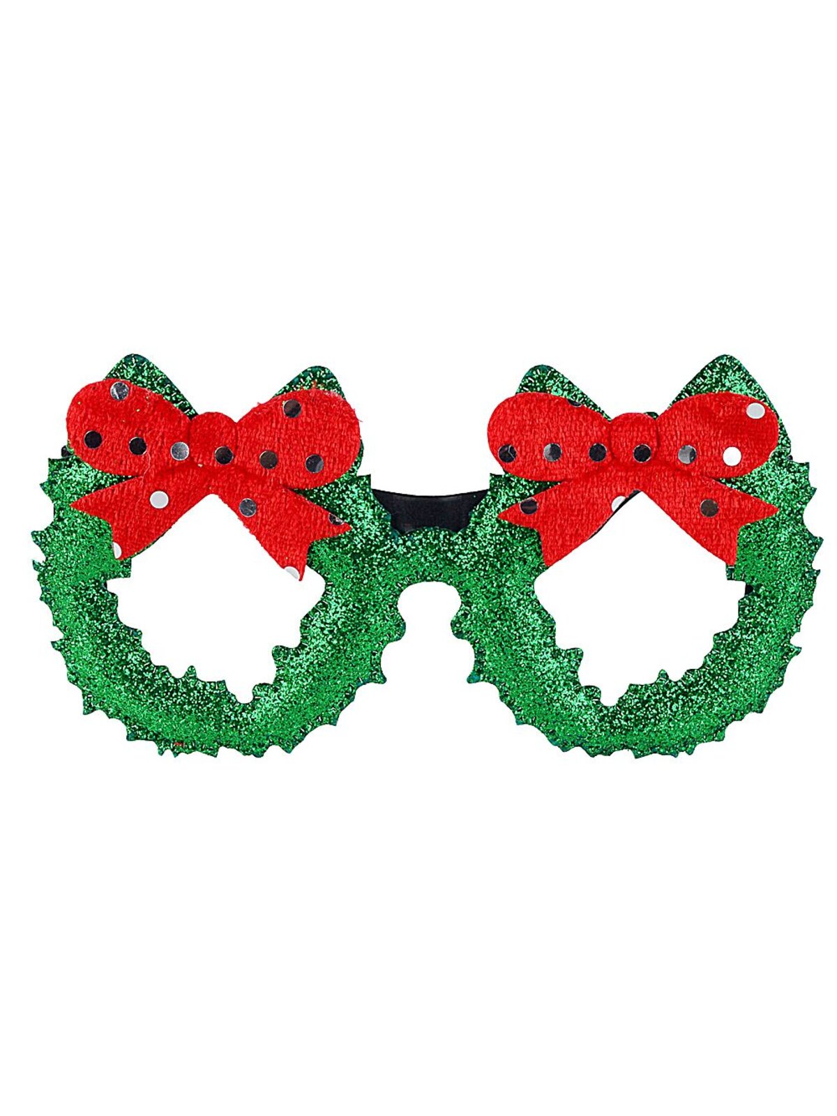 Green Glitter Christmas Wreath Red Bow Novelty Glasses | One Size Fits Most