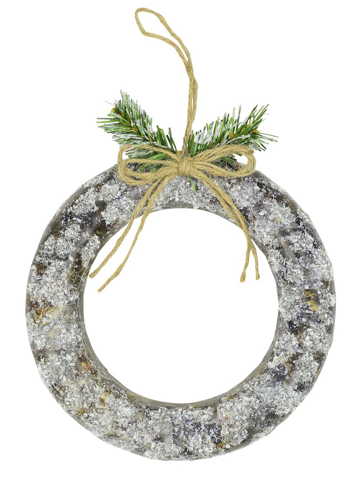 Hanging Decorative Styrofoam Decorated & Frosted Wreath Ornament - 21cm
