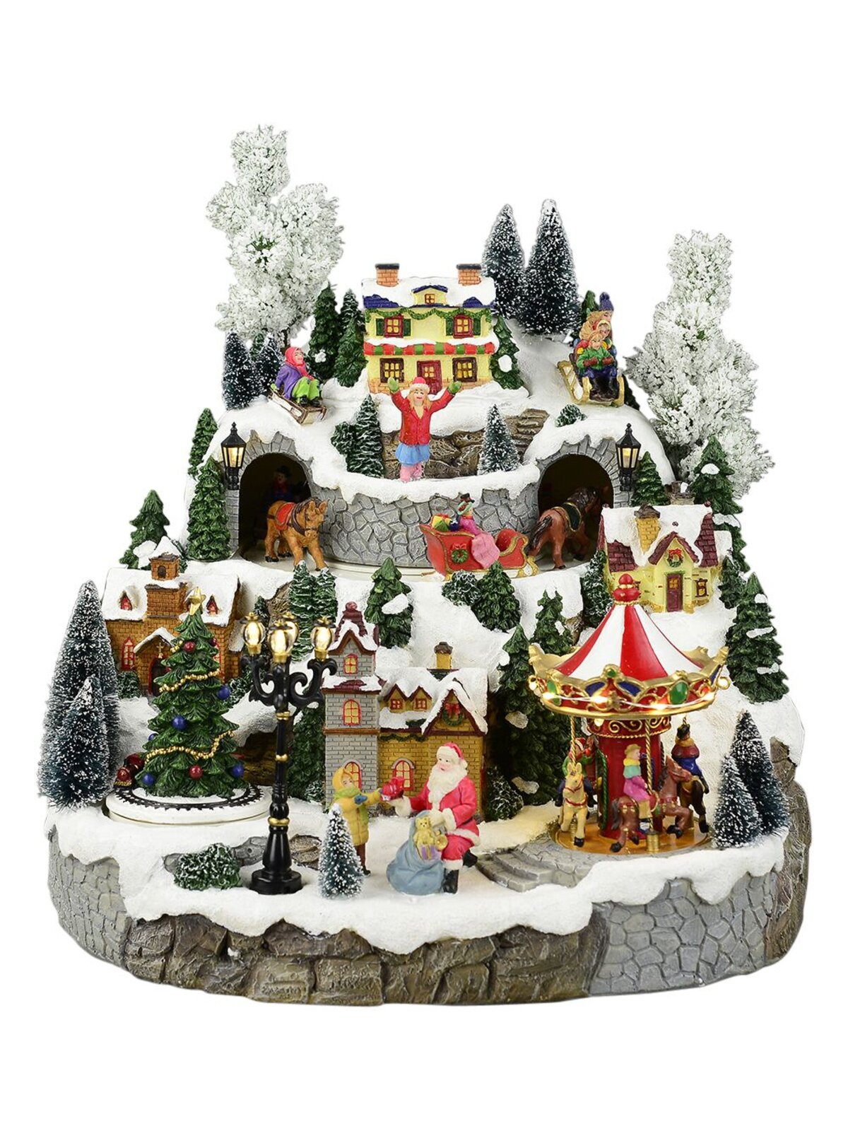 Illuminated, Animated & Musical Christmas Snowy Hillside Village Scene - 33cm