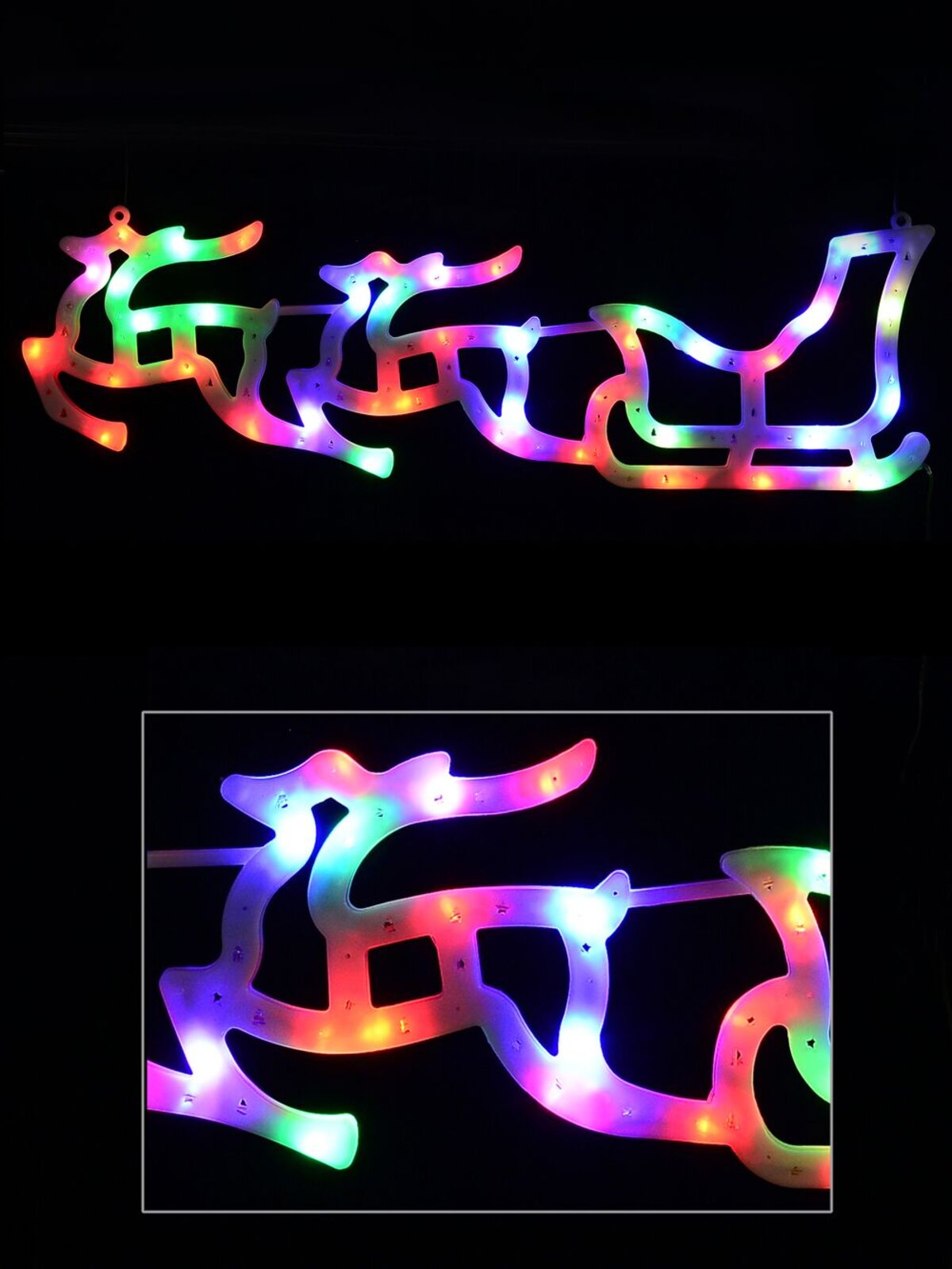 Illuminated Multi Colour Sleigh & Two Reindeer Silhouette - 57cm