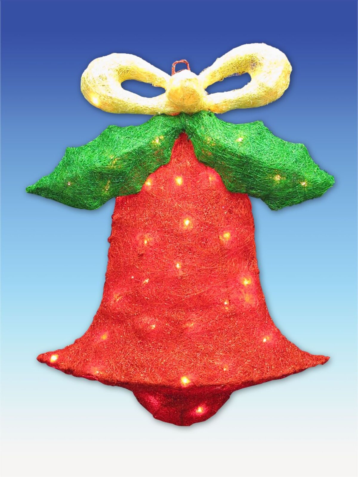 Incandescent Sisal Bell With Holly Leaf Illuminated Display - 48cm