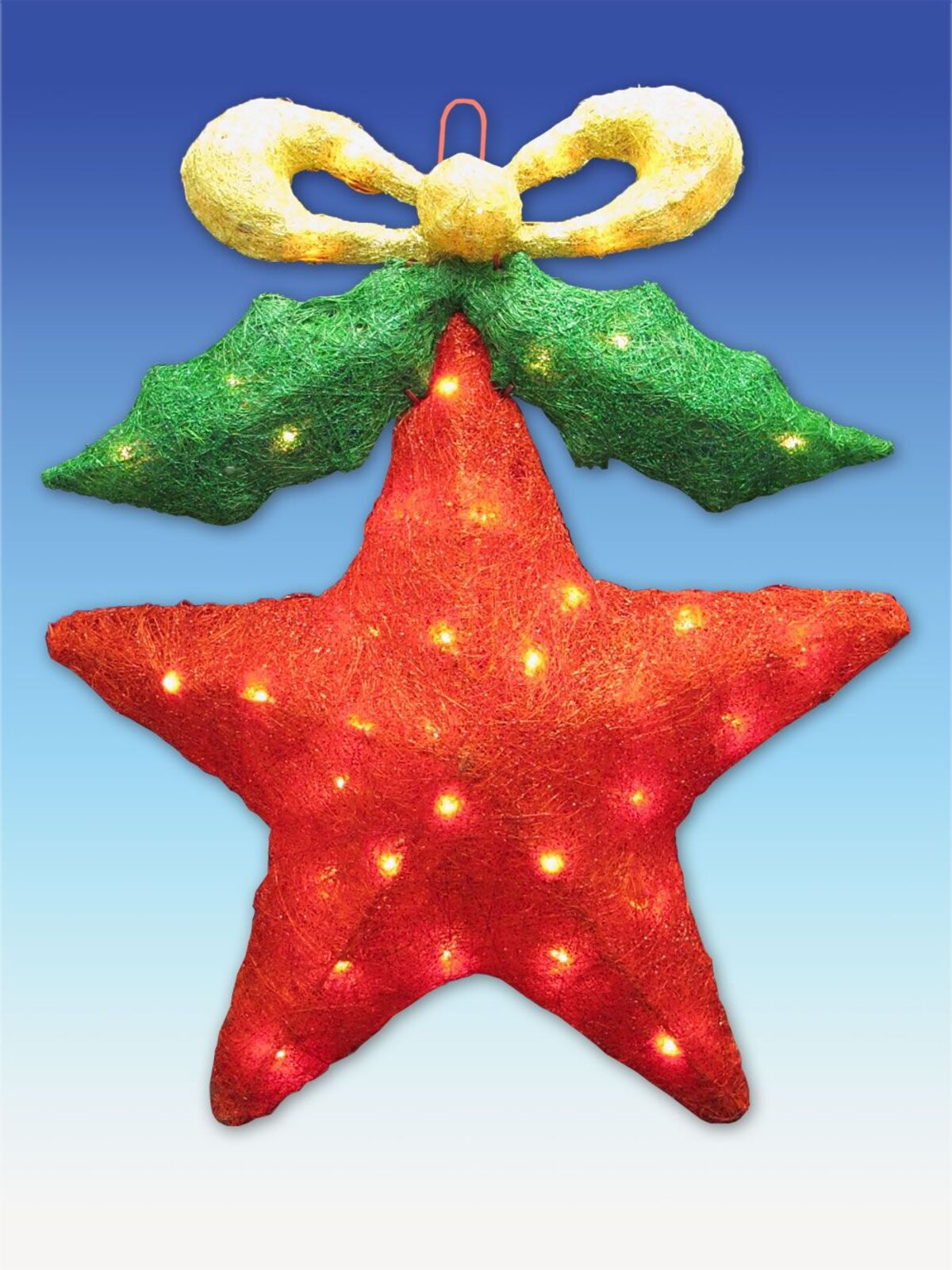 Incandescent Sisal Star With Holly Leaf Illuminated Display - 50cm