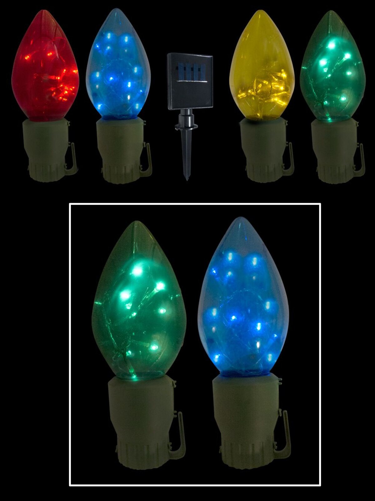 Large C9 Bulb LED Garden Solar Stake Lights - 4 x 47cm