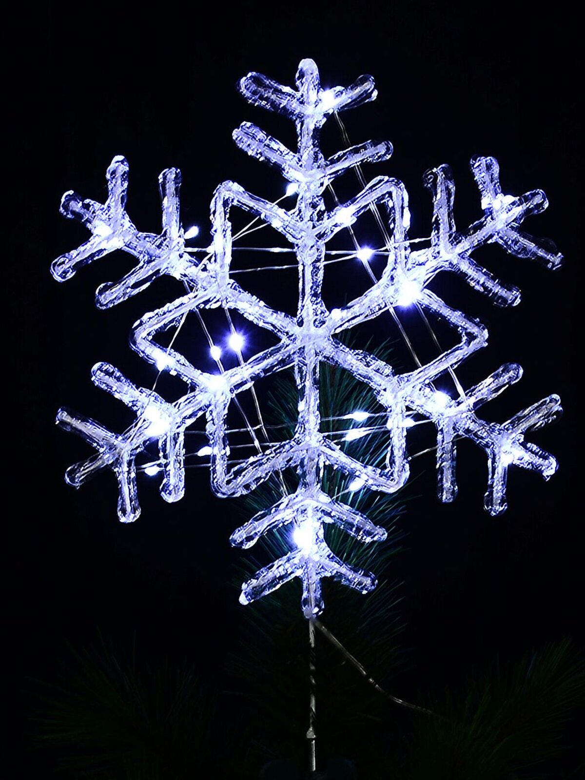 Large Cool White LED Stellar Dendrite Snowflake Tree Topper | 29cm