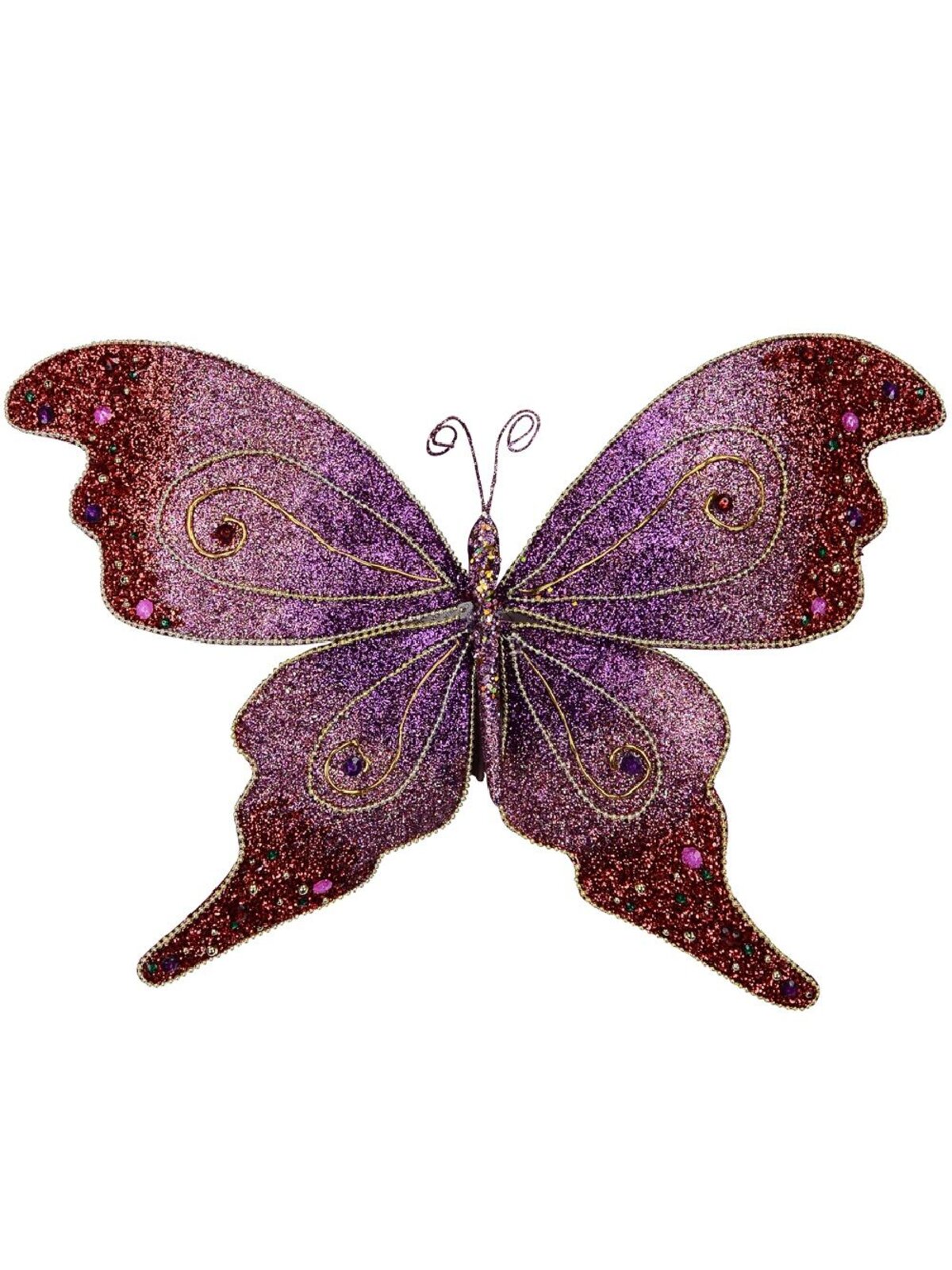 Large Purple To Pink Bejeweled Butterfly Christmas Clip Pick | 52cm