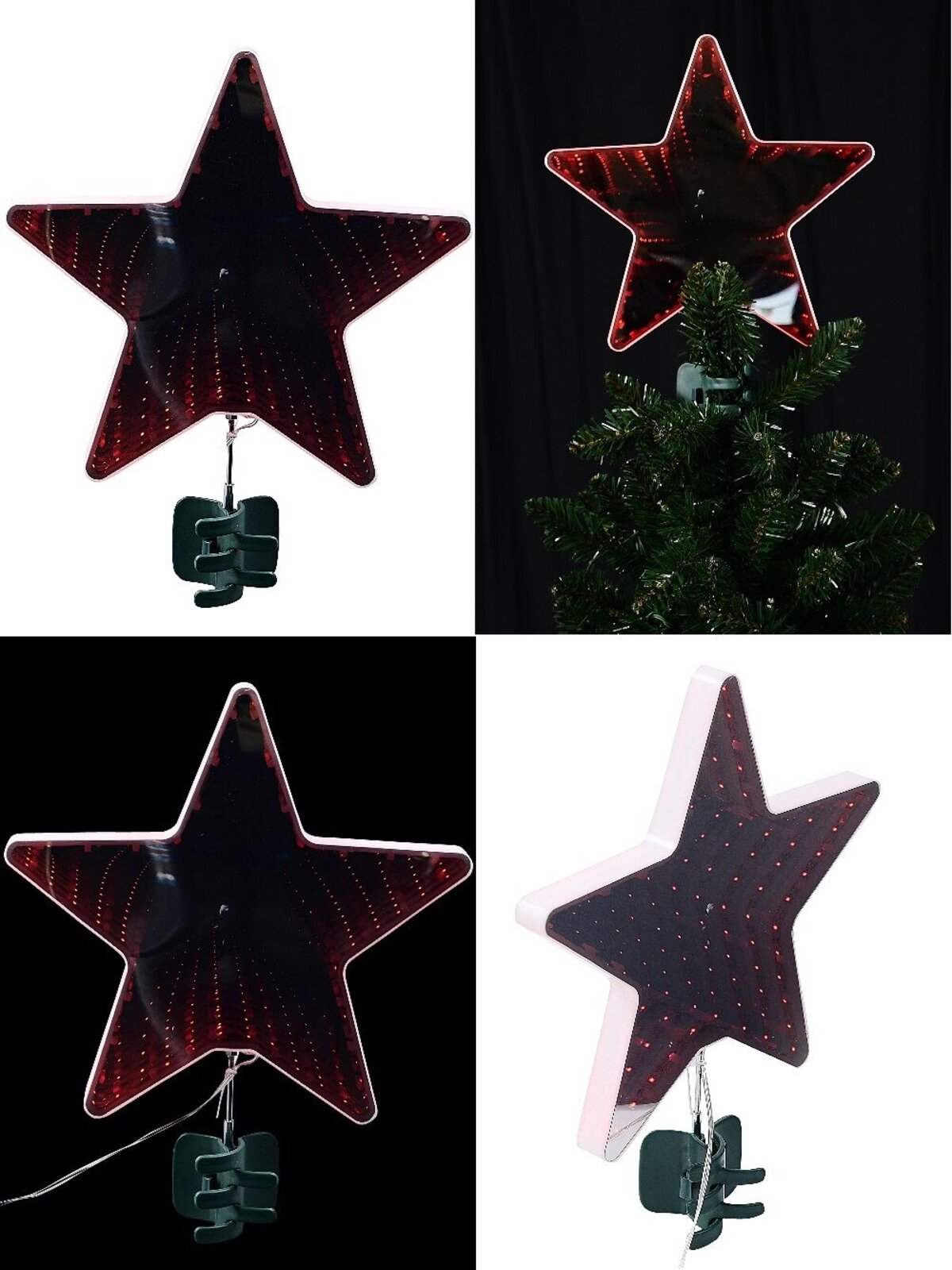 Large Red LED Infinity Mirror Star Christmas Tree Topper | 25cm