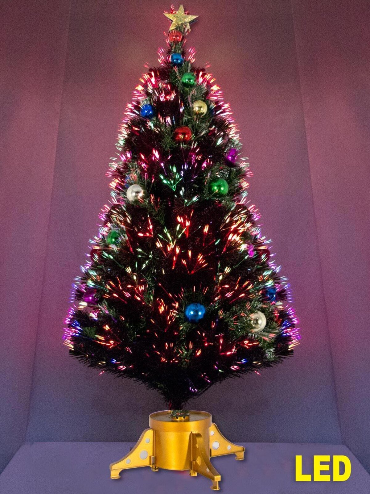 LED With Bauble Decorations Fibre Optic Christmas Tree - 1.5m