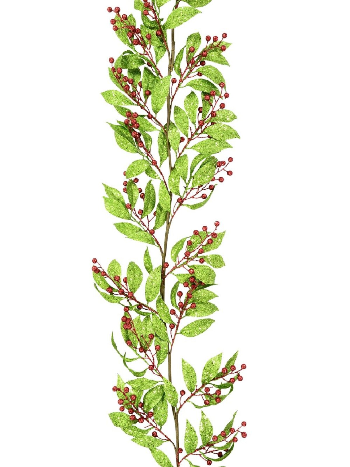 Light Green Glitter & Red Berry Spray Garland - 1.6m