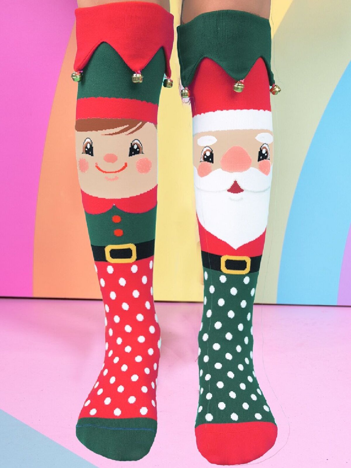 Madmia Red & Green Jingle Bells Design Christmas Socks - One Size Fits Most