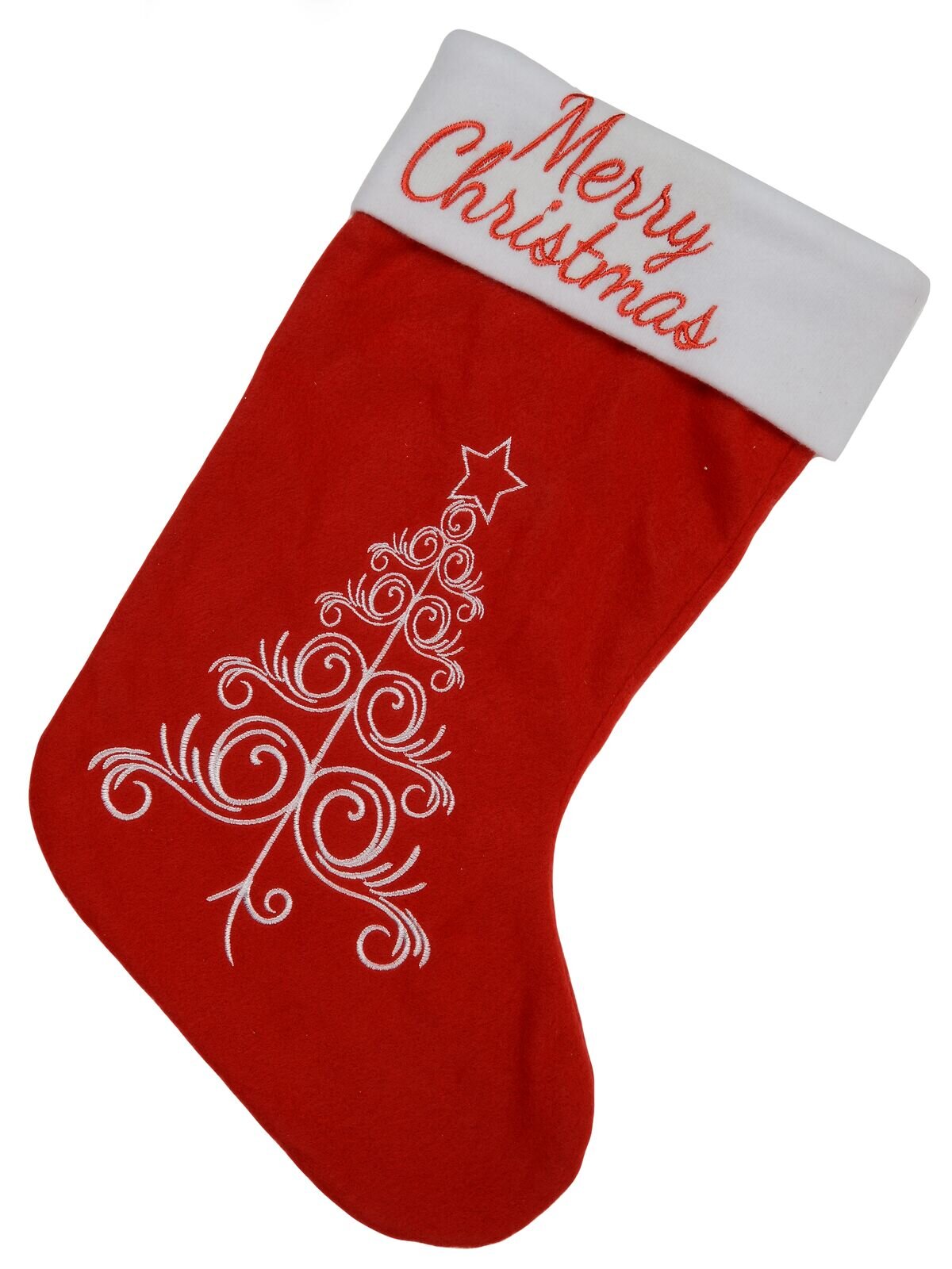 Merry Christmas & Christmas Tree Red Fleece Stocking - 46cm