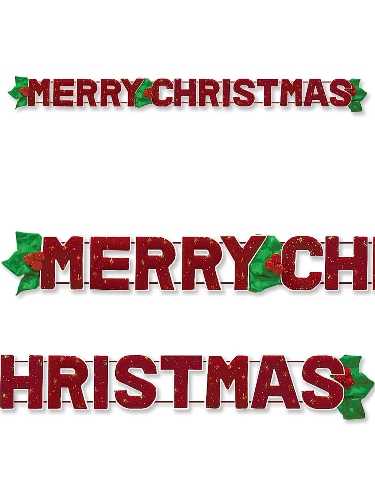 Merry Christmas & Holly Banner With Glitter - 1.3m